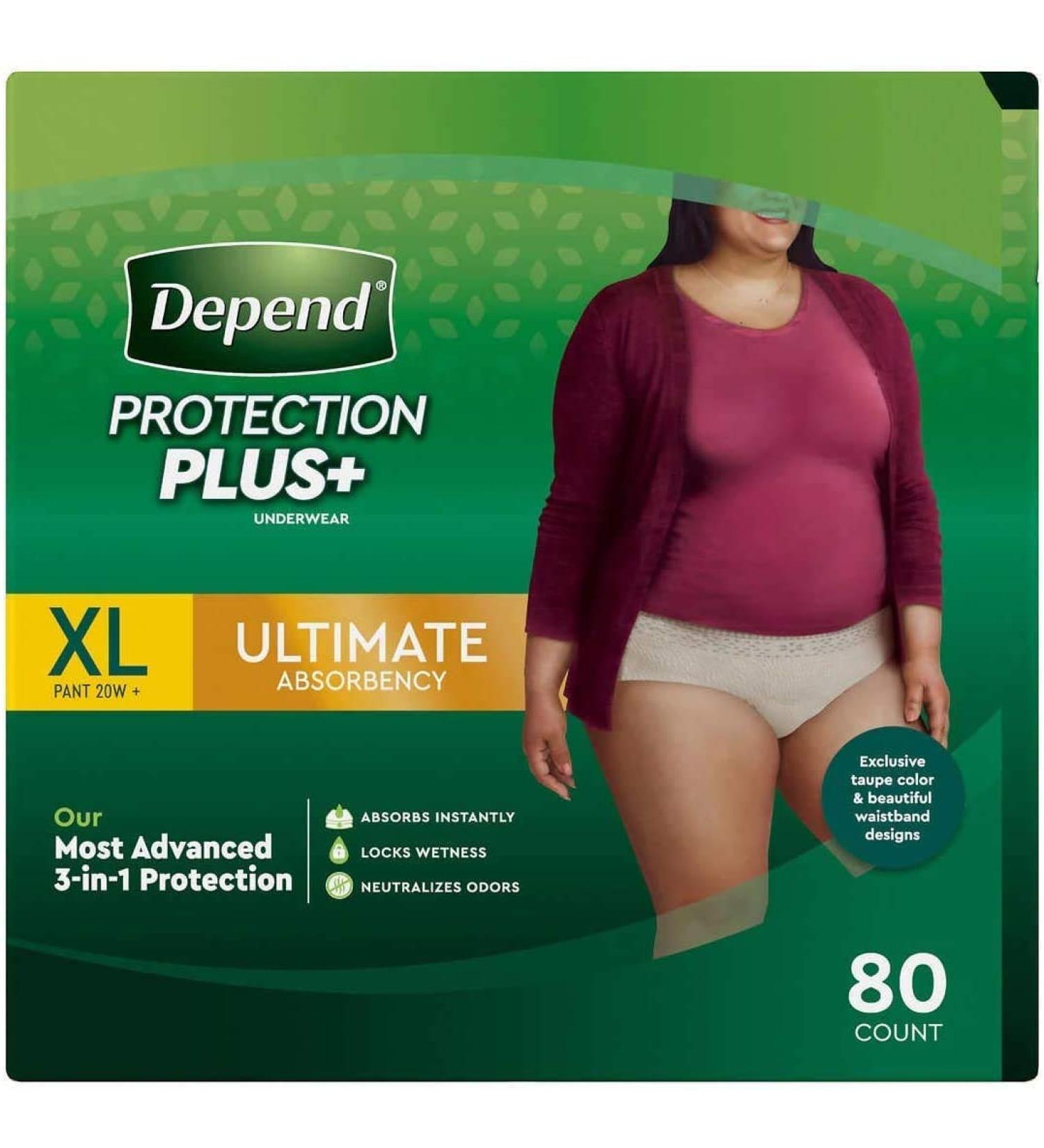 Depend FIT-Flex Incontinence Underwear for Women, Maximum Aobsorbency, XL Tan, 80 Count