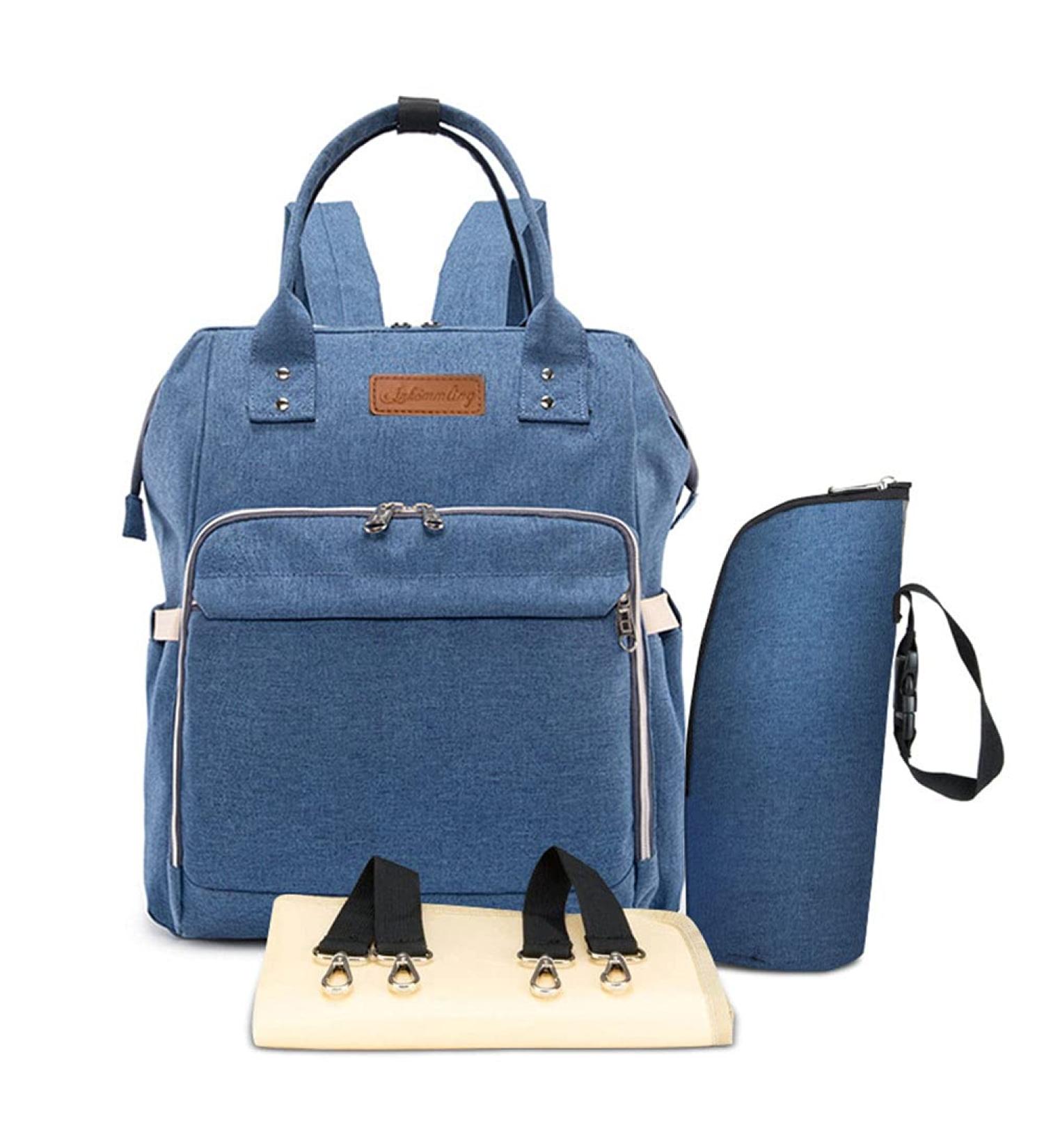 Approach Waterproof Diaper Backpack | Large Capacity Mom & Dad Bag with Stroller Belts & USB Connection - Linen Blue - Buy Online on GoSupps.com