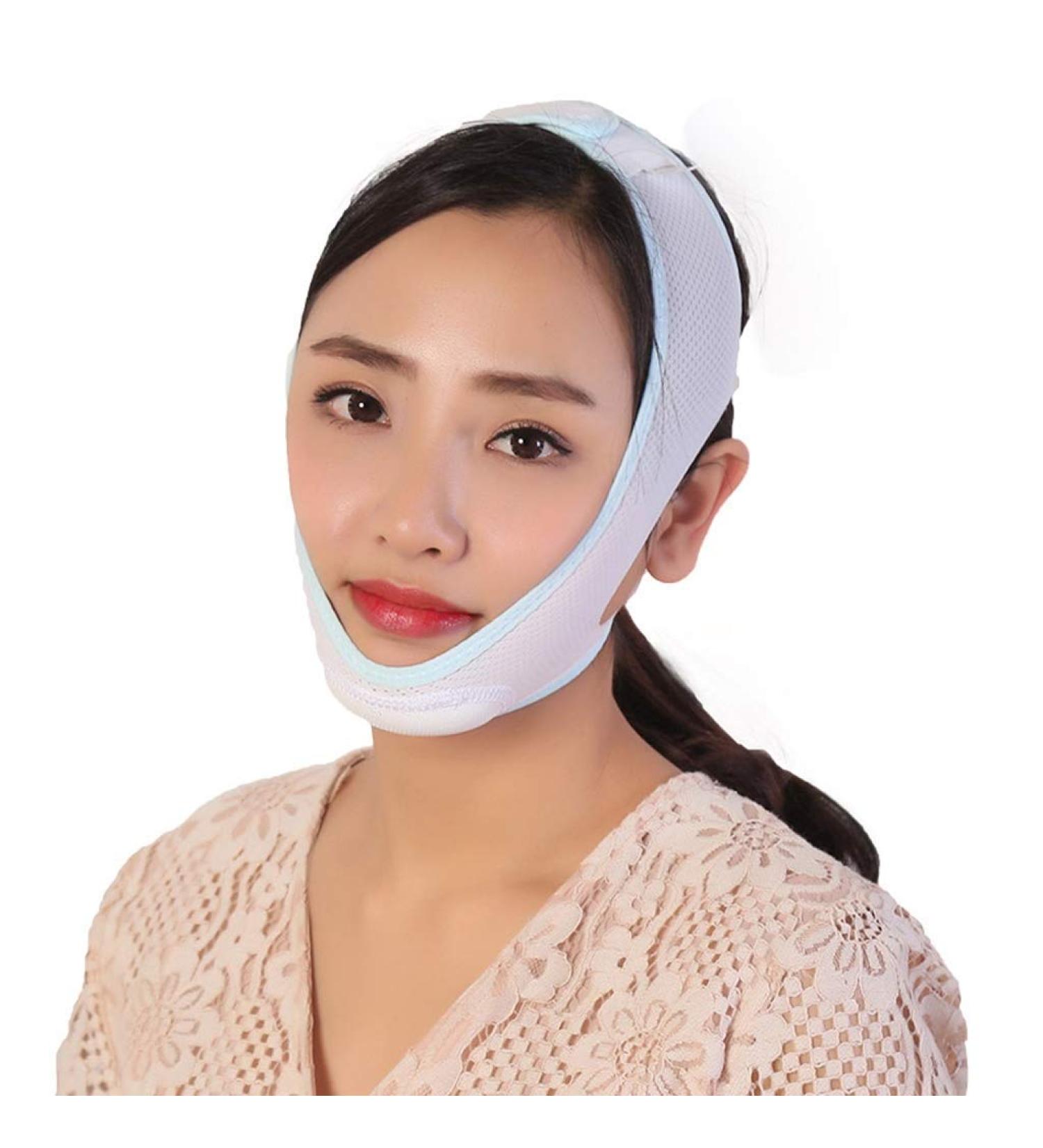Thin Facial Belt | V-Facial Lifting Band | Breathable Double Chin Lift - Light Blue - Buy Online on GoSupps.com