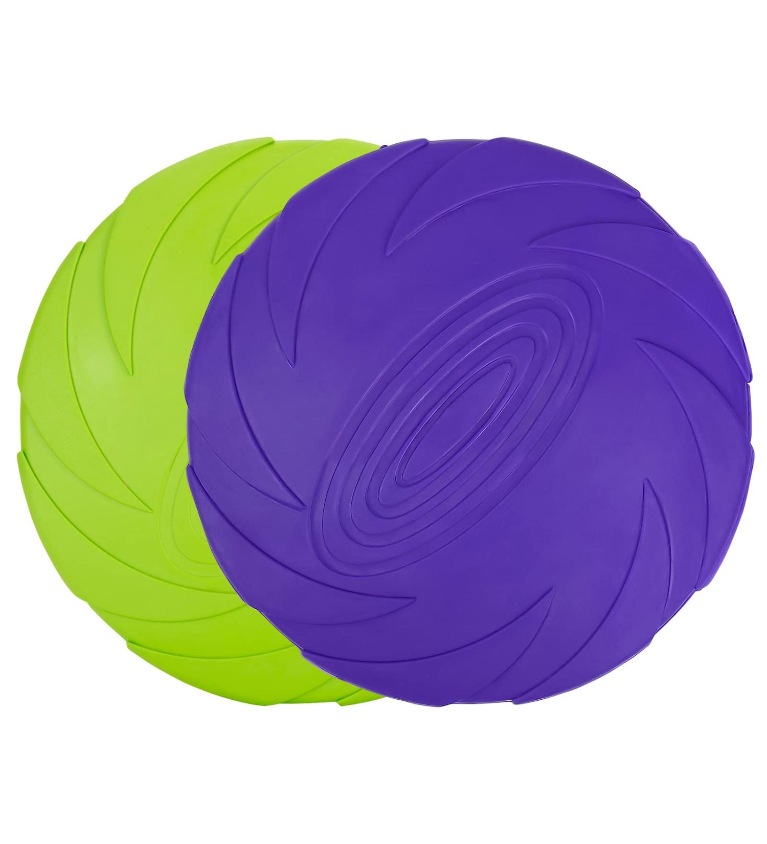 Vivifying Frisbee Dog - 2-Pack 15cm Natural Rubber Dog Frisbees for Land & Water (Green + Purple) - Ideal for Fun & Play - Buy Online on GoSupps.com