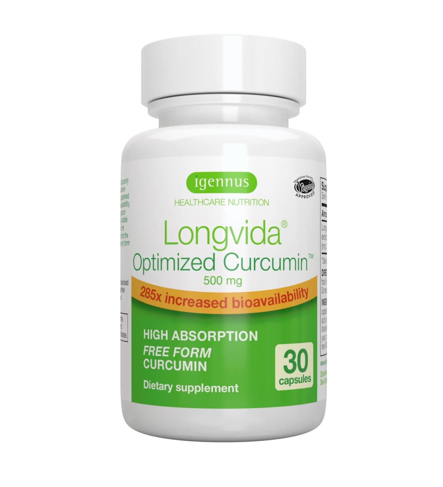 Longvida Optimized Curcumin 500mg - Ultra Bioavailable, Vegan, 30 Capsules - Buy Online on GoSupps.com
