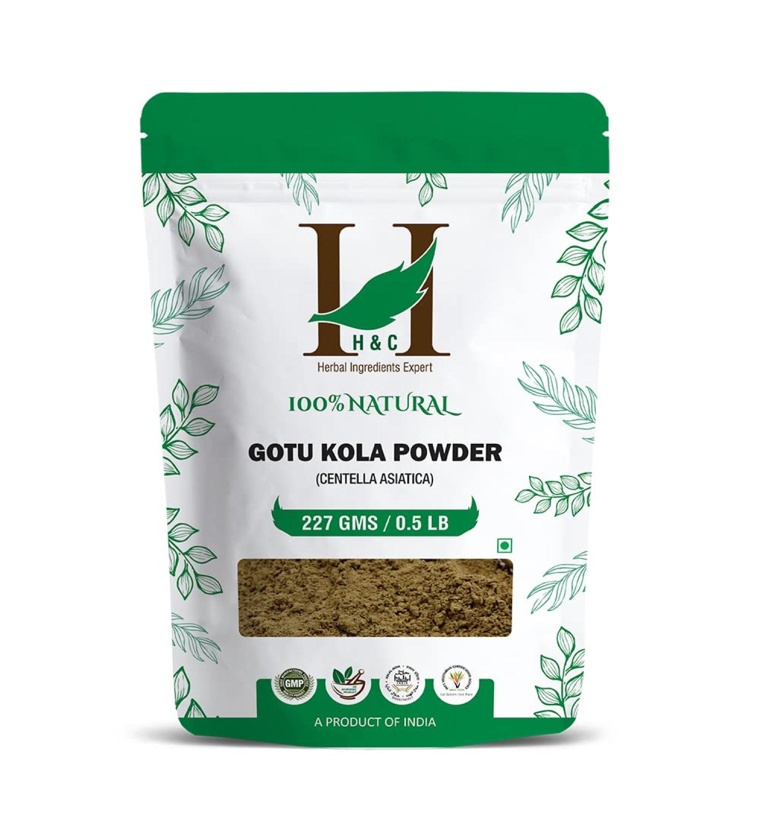 H&C 100% Natural Gotu Kola Powder (Centella Asiatica) - 227g | Premium Herbal Supplement for Skin & Wellness | Buy Internationally - Buy Online on GoSupps.com