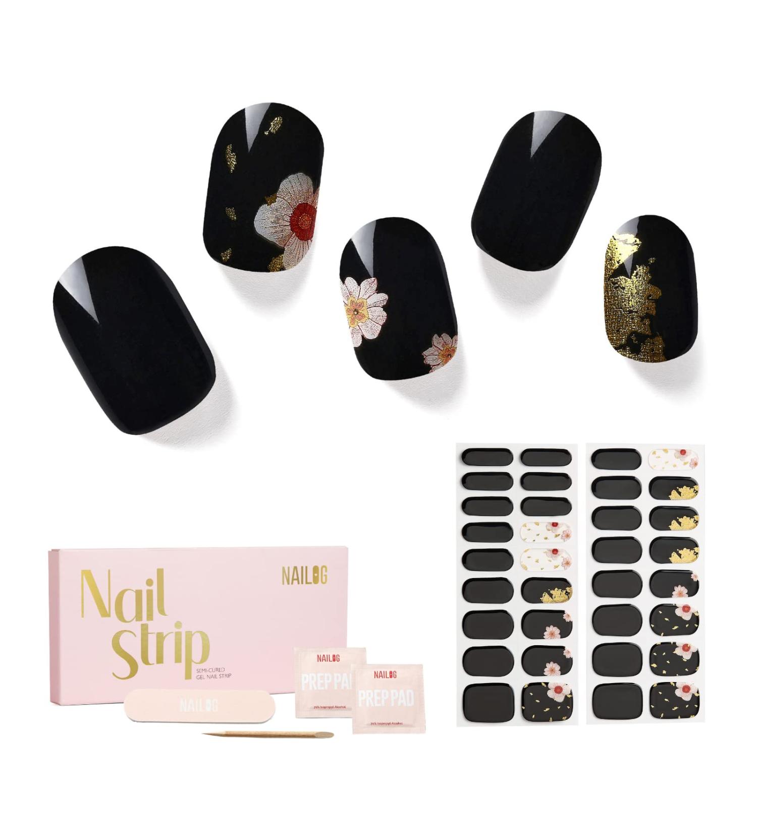 NAILOG Semi Cured Gel Nail Strips 34 pcs Salon-Quality Gel Nail Stickers Long Lasting Nail Wraps for Women with Soft Gel Finish Animal Print Geisha - Buy Online on GoSupps.com