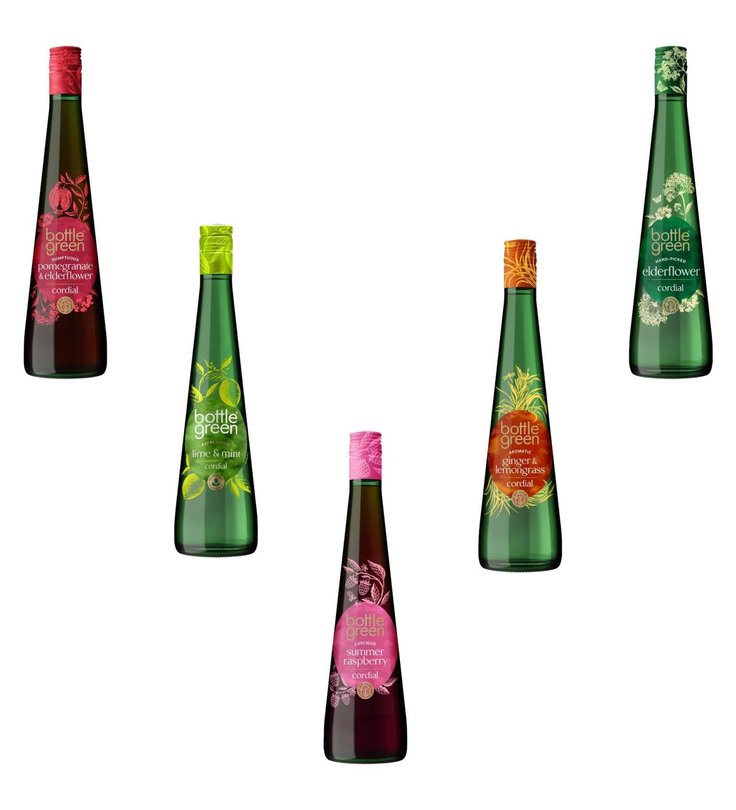 Bottle Green Cordial Pick N Mix - Choose From Bottle with 5 Flavours - Elderflower Ginger & Lemongrass Summer Raspberry Lime & Mint Pomegranate & Elderflower - Pack of 3 500 ml (Pack of 3) - Buy Online on GoSupps.com