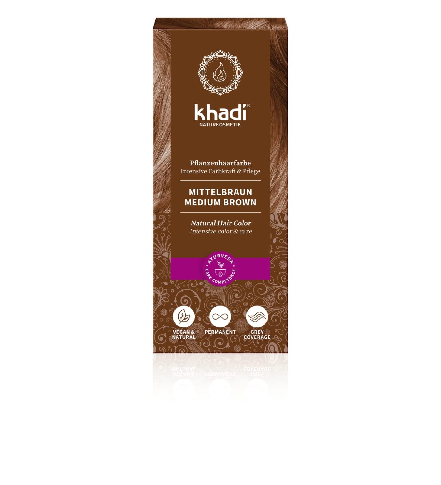 Khadi Natural Plant Hair Dye Medium Brown 100g - Vibrant Cinnamon to Deep Brown | Pack of 1 - Buy Online on GoSupps.com
