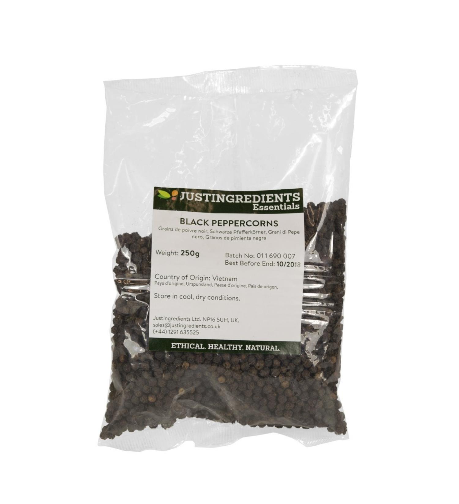 Premium Essential Black Peppercorns 250g by JustIngredients - Pack of 1 - Buy Online on GoSupps.com