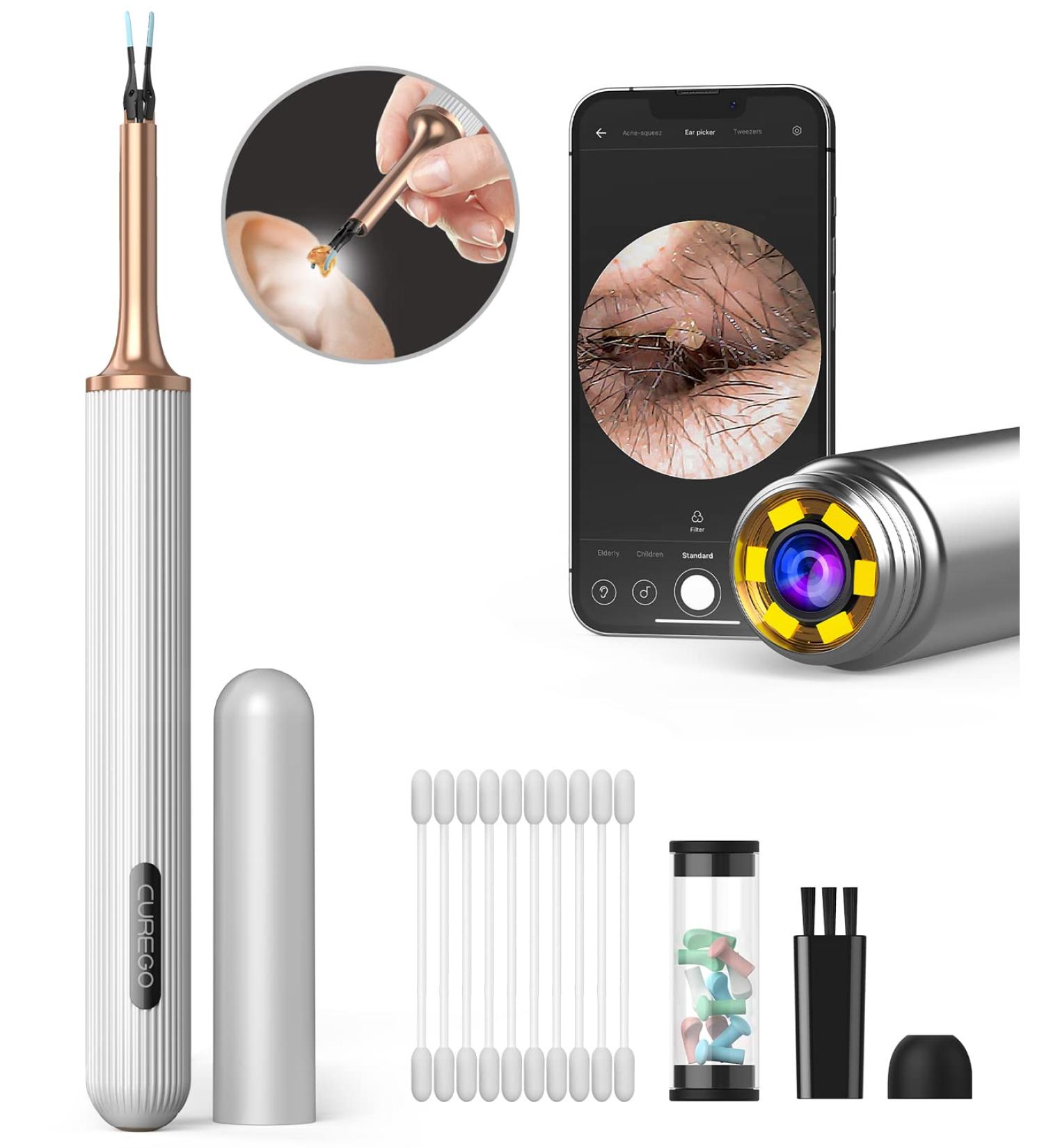 Water Resistant Dual Function Facial Cleansing Brush with Visual Earwax Remover - White Color - Buy Online on GoSupps.com