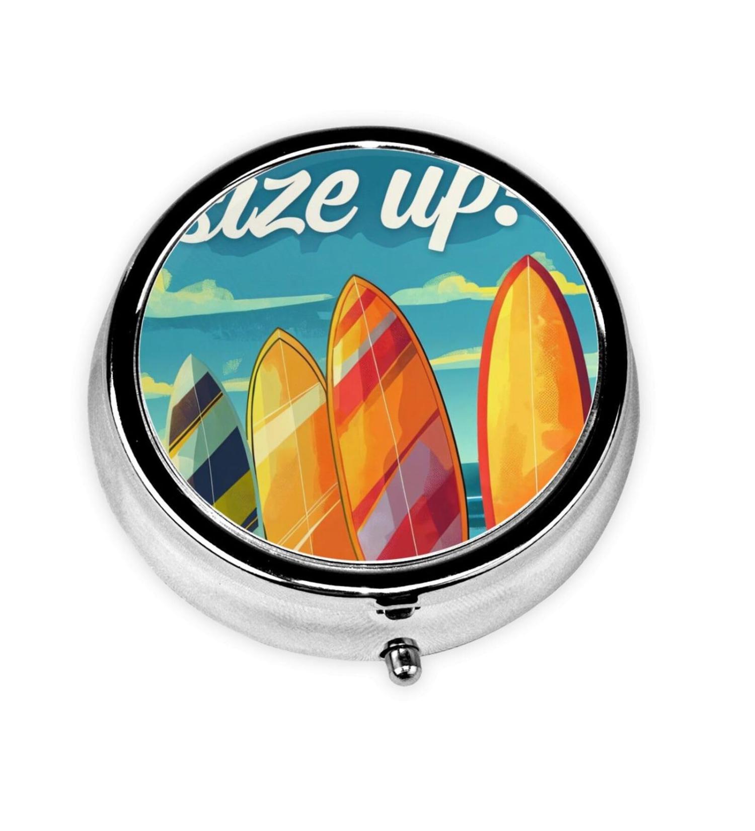Beach & Surfboard Portable Metal Pill Box | Round Mini 3-Compartment | Travel Essential for Small Pills - Black - Buy Online on GoSupps.com