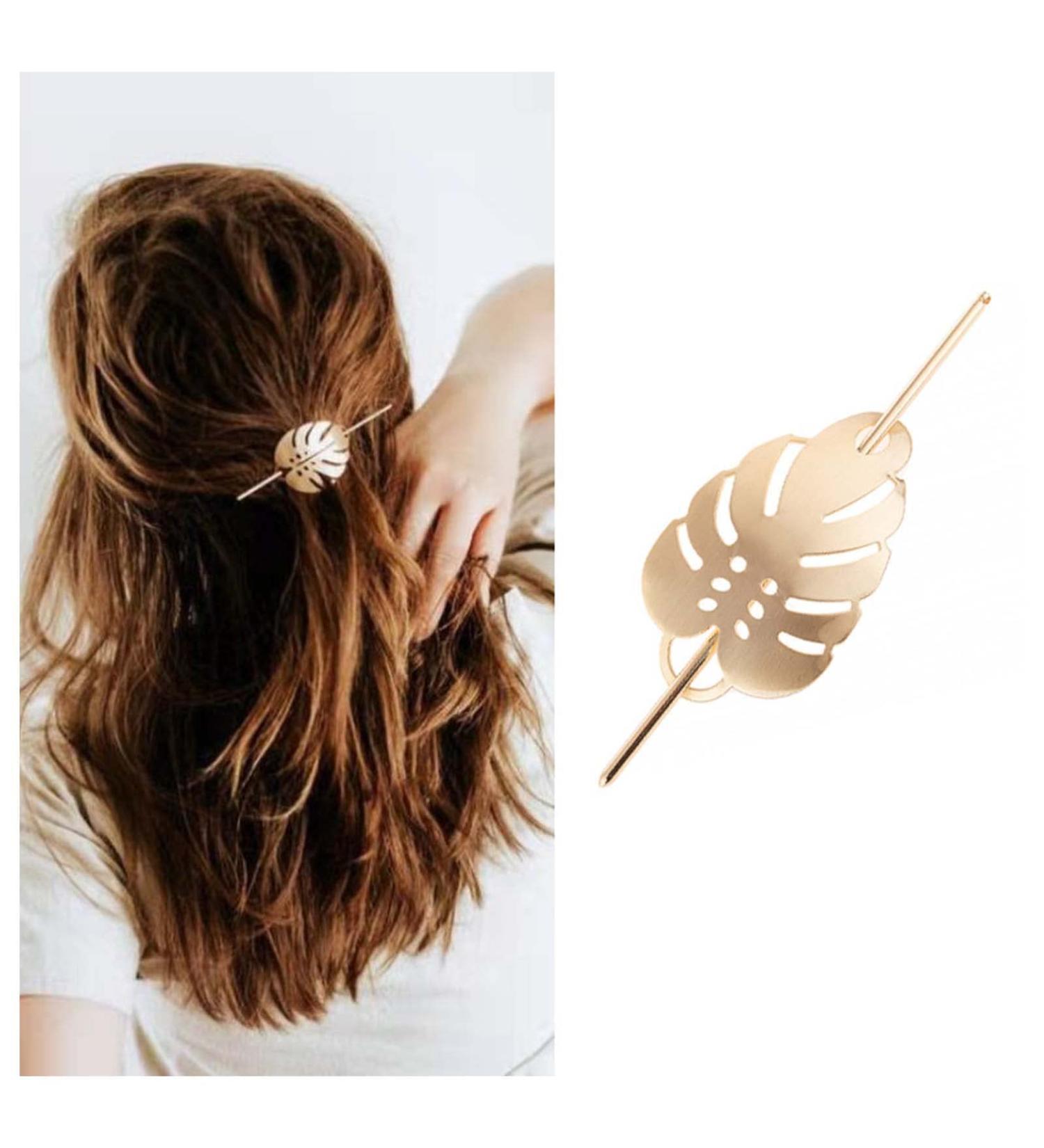 Yheakne Vintage Leaf Hair Slide Clip Metal Hair Bun Cuff Leaf Bun Holder Cage Gold Hair Holder Clip Pin Leaf Hair Stick Holder Alloy Hair Fork Decorative Hair Accessories for Women and Girls (Gold) - Buy Online on GoSupps.com