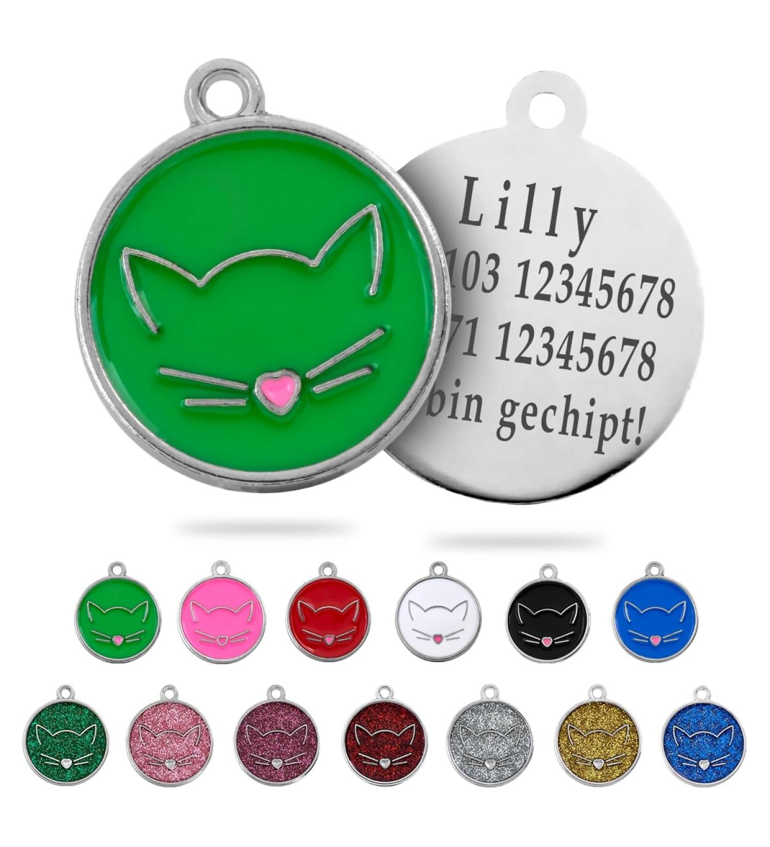 Personalized Ibera Gifts: Engraved Cat Necklace for Medium to Large Cats - Round Green Collar with Name & Address Tag - Buy Online on GoSupps.com