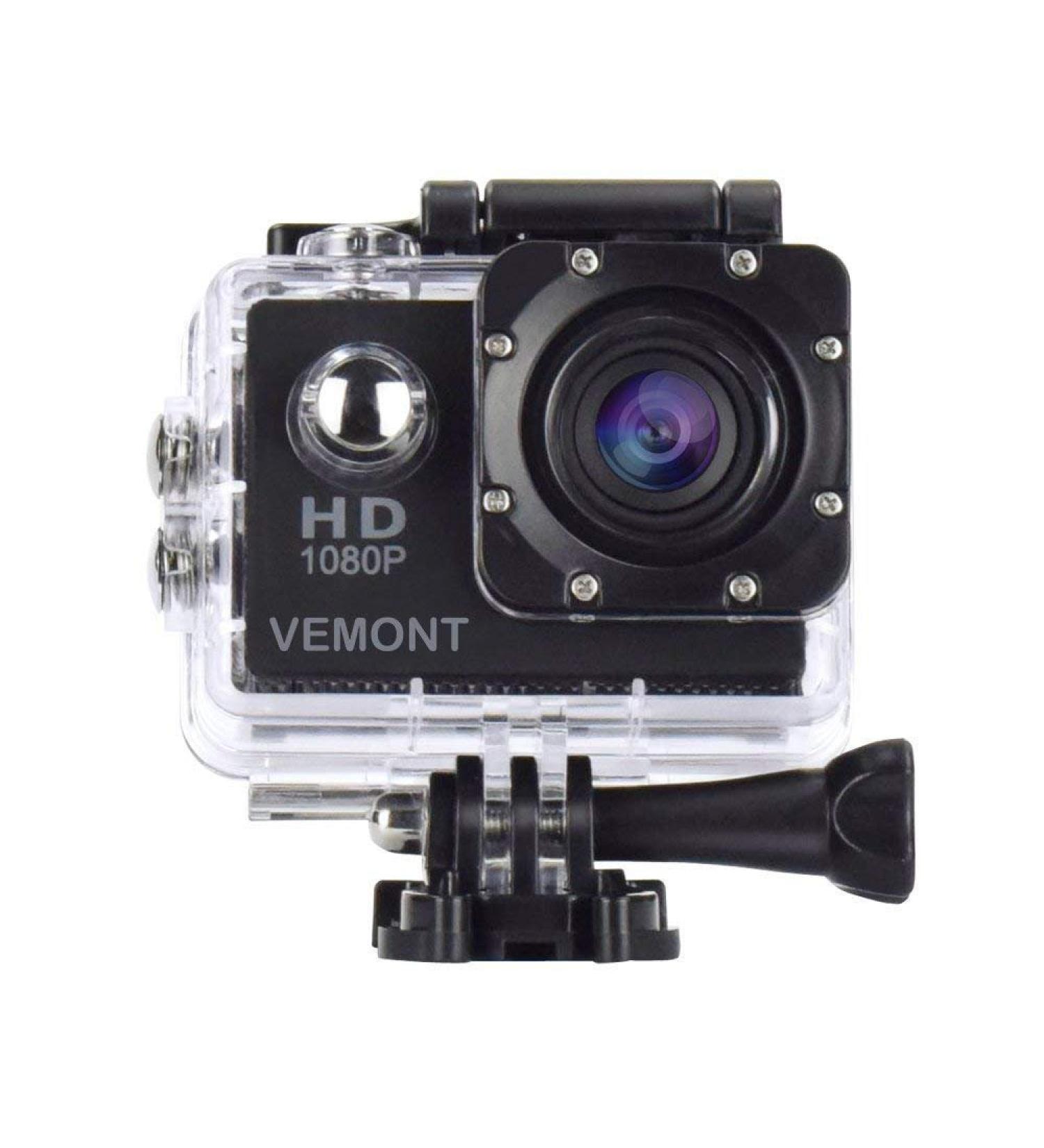 Vemont 1080P 12MP Sports Camera Full HD Action Cam - Waterproof, Wide-Angle Lens, Mounting Kit - Buy Online on GoSupps.com