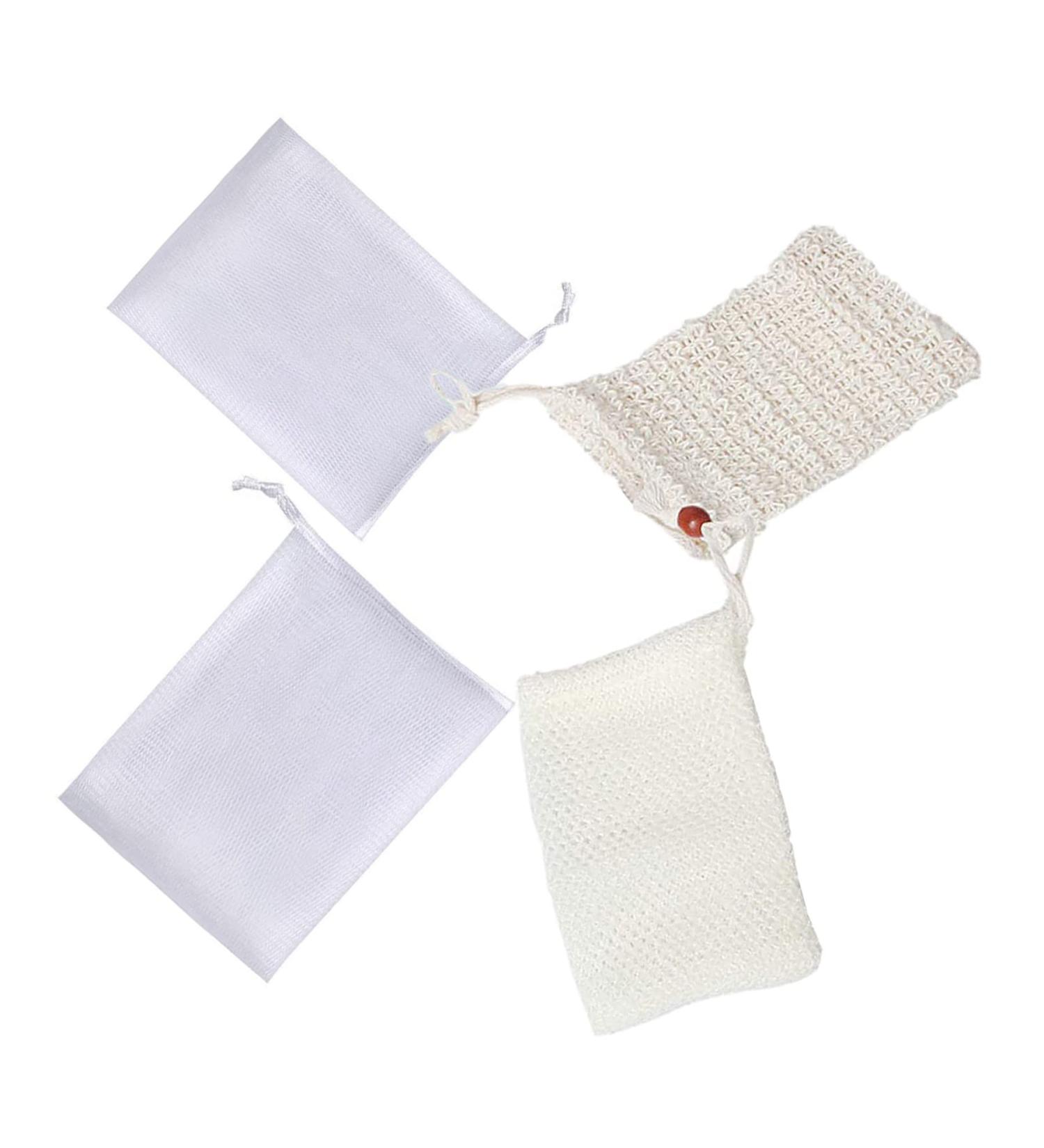 Shower Soap Bags 4 pcs Set for Homemade Soap - Foaming and Drying Holder for Shower Bar Soap with Loofah - Beige, Blue, Green - 6.3x3.54 inches - Buy Online on GoSupps.com