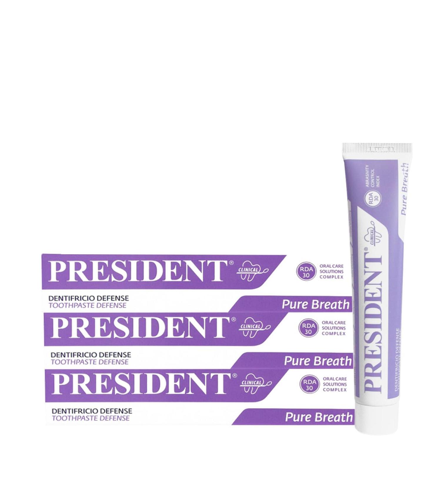 President Set with 3 toothbrushes for plaque antibacterial against bad breath to combat bad breath and to maintain shock treatments with chlorhexidine RDA 30 3 x 75 ml