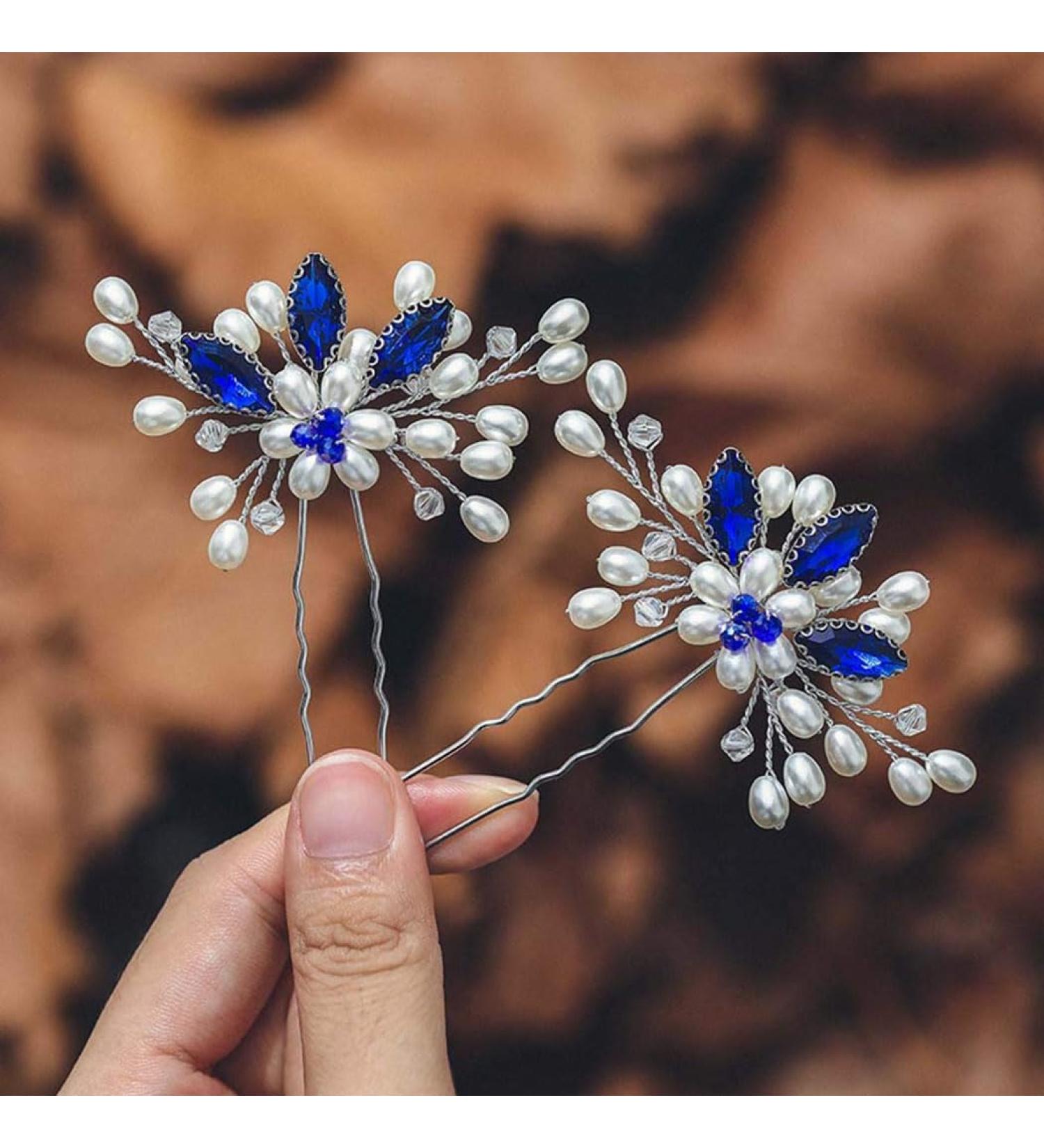 Vakkery Wedding Hairpins - Pearl & Crystal Bridal Headpiece | Elegant Hair Accessories for Women & Girls (Blue) - Buy Online on GoSupps.com