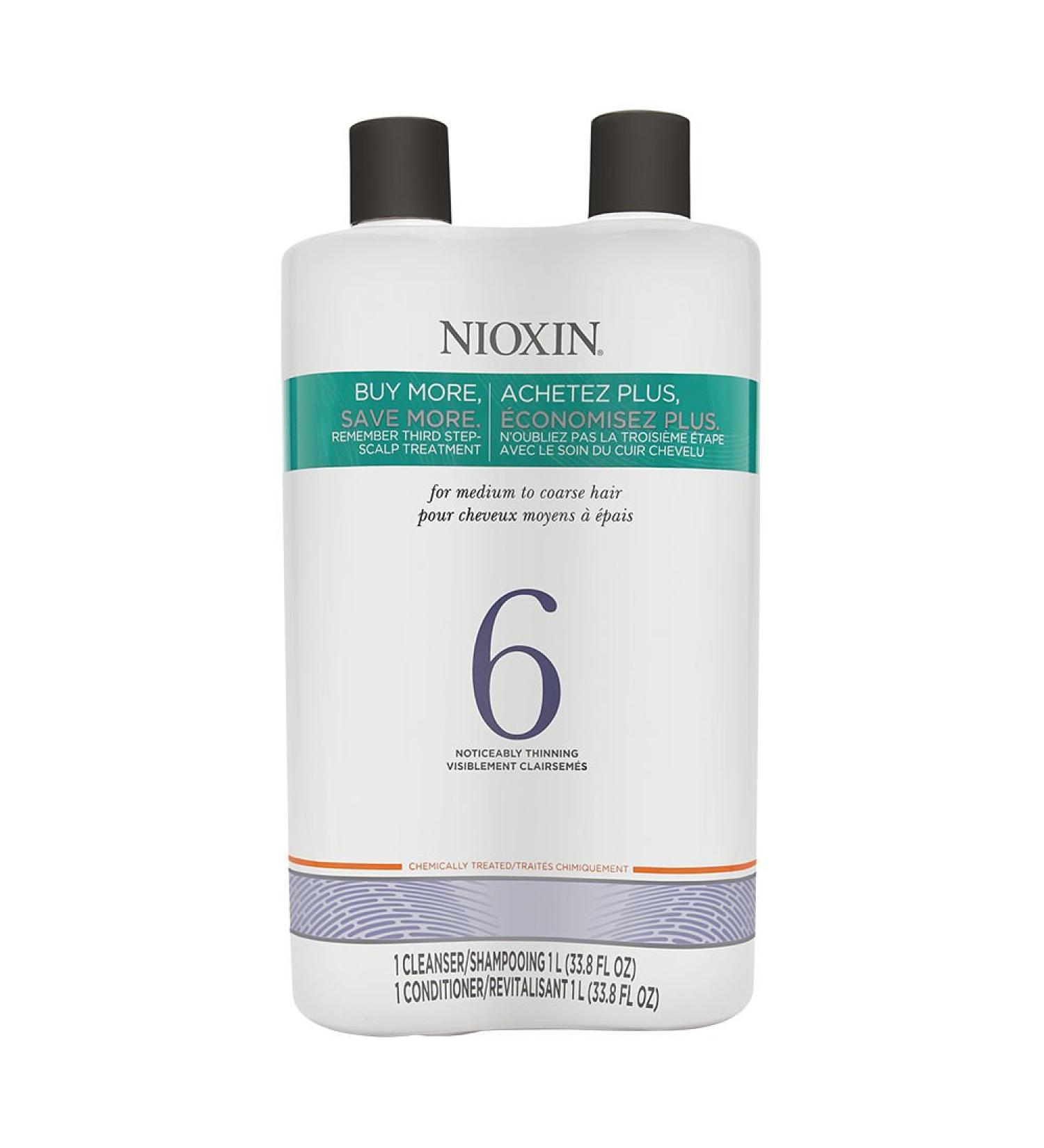 Nioxin System 6 Cleanser & Scalp Therapy Liter Duo 33.8 oz for Medium/Coarse Natural Noticeably Thinning Hair