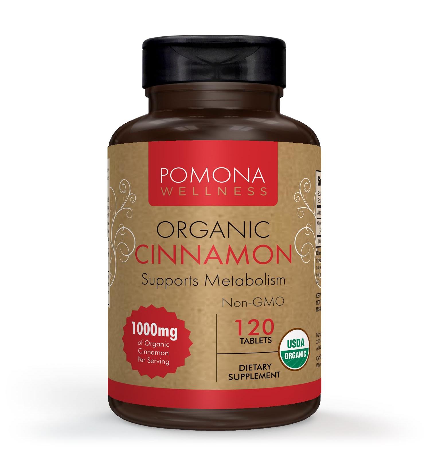 Pomona Wellness Organic Cinnamon Supplement 1000mg - Promotes Metabolism, Blood Sugar & Heart Health - USDA Organic & Non-GMO - 120 Tablets - Buy Online on GoSupps.com