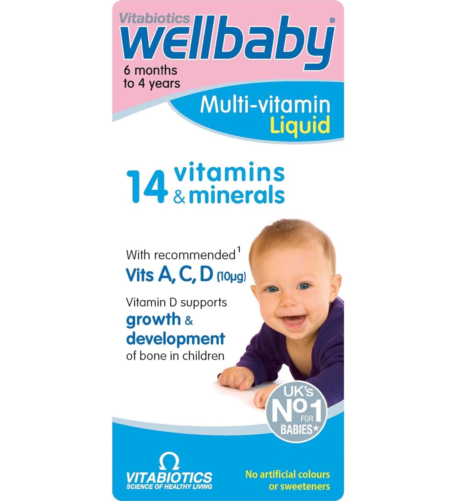 4 Pack Wellbaby 6 Months - 4 Years Old 14 Essential Multivitamin (Including Vitamin D) 150ml per Bottle (600ml in Total) - Buy Online on GoSupps.com
