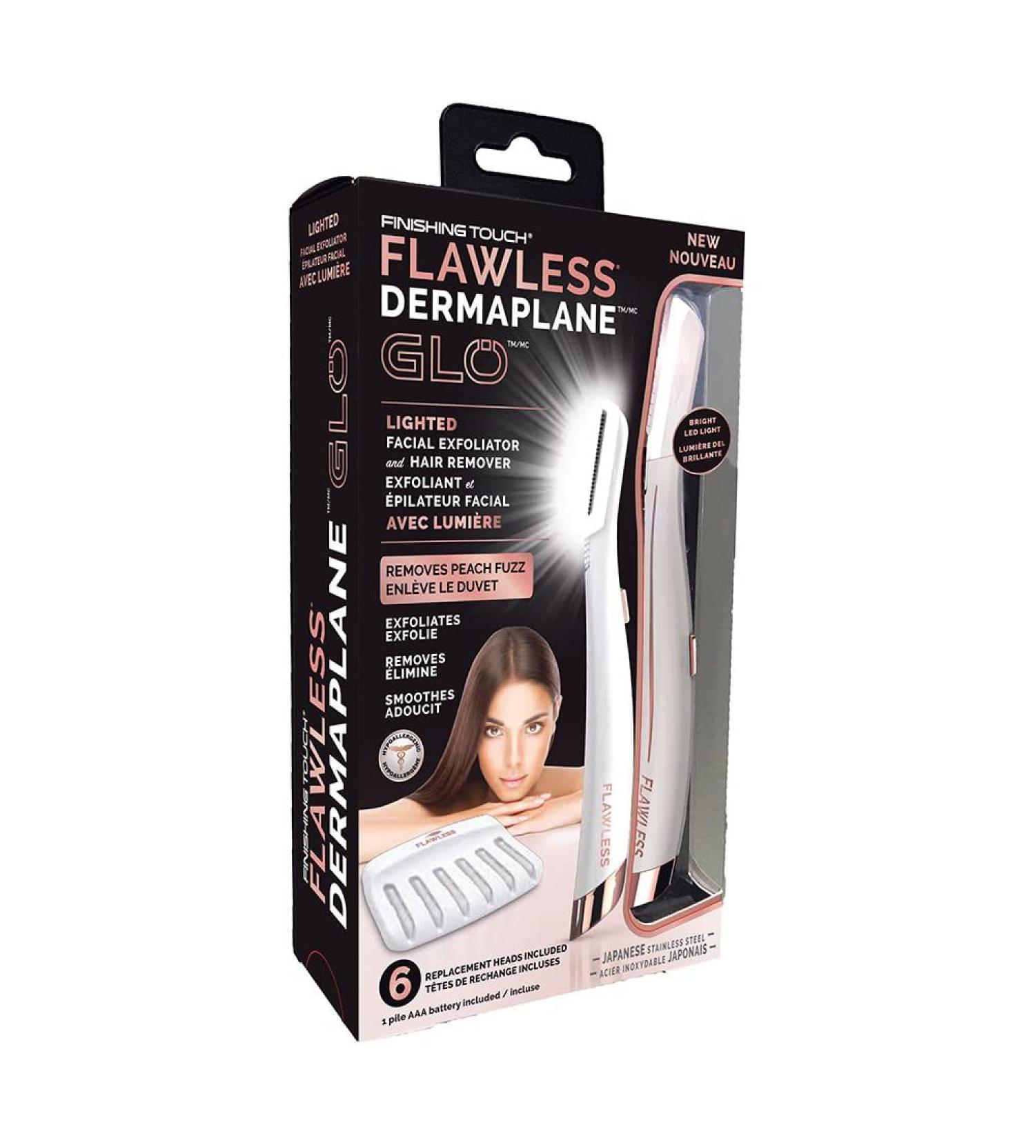 Finishing Touch Flawless Dermaplane Glow Facial Exfoliator & Hair Remover With 6 Replacement Heads 1 Count - Buy Online on GoSupps.com