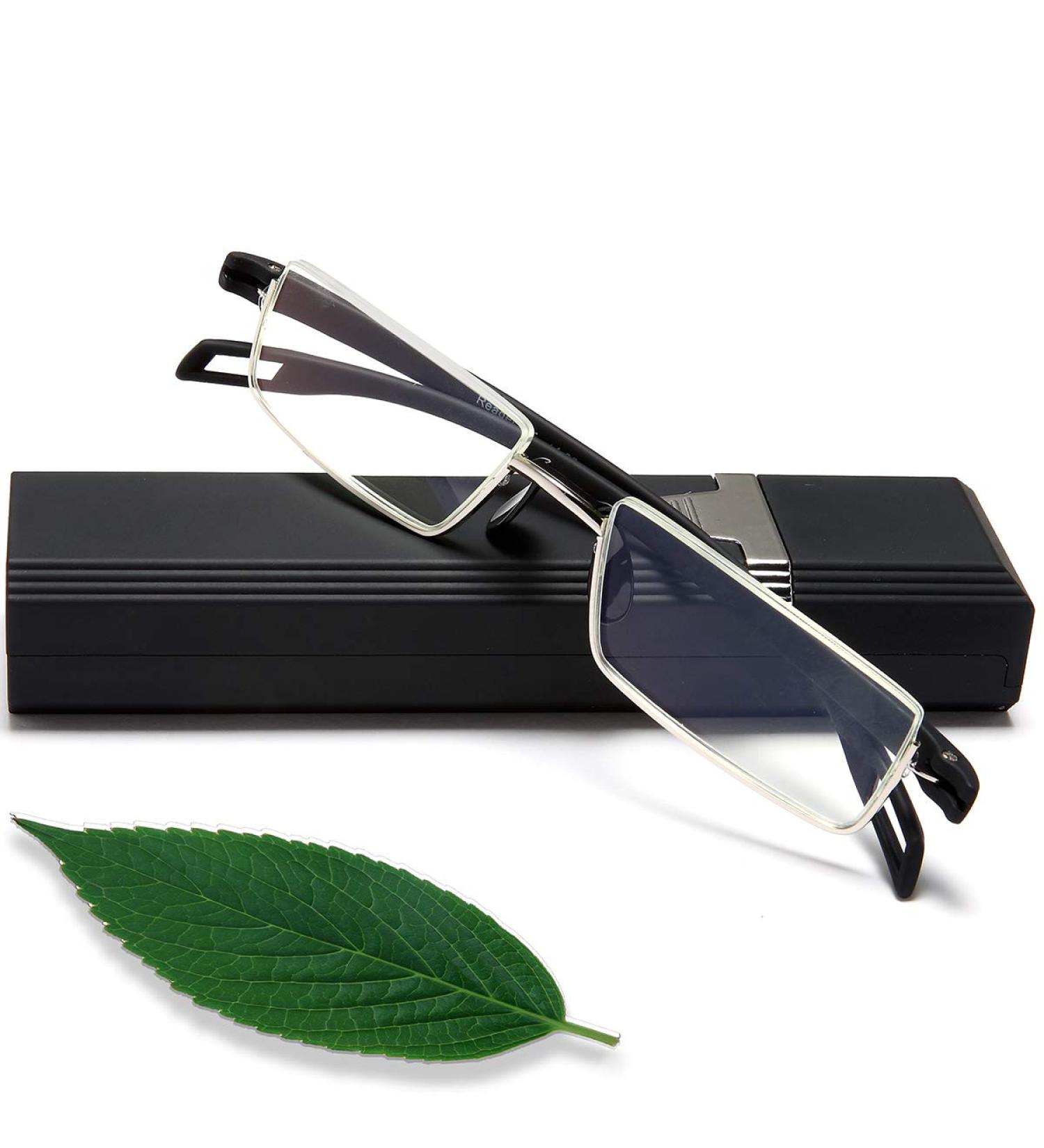 EyeURL Ultra-Light TR90 Reading Glasses - Anti-Blue Light Metal Frame 1.5x Magnification Stylish Case for Men & Women - Buy Online on GoSupps.com
