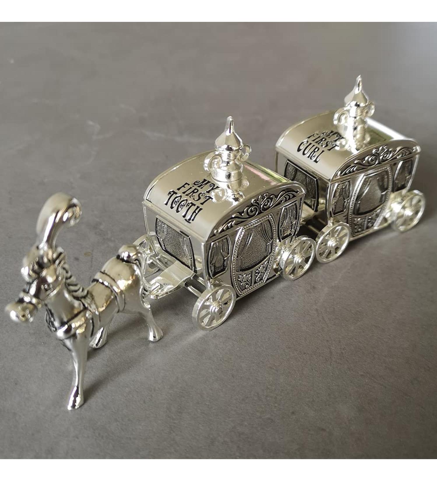 Silver Plated My First Tooth & Curl Carriage Christening Gift Set - 5.7 x 1.38 x 2.17in - Buy Online on GoSupps.com