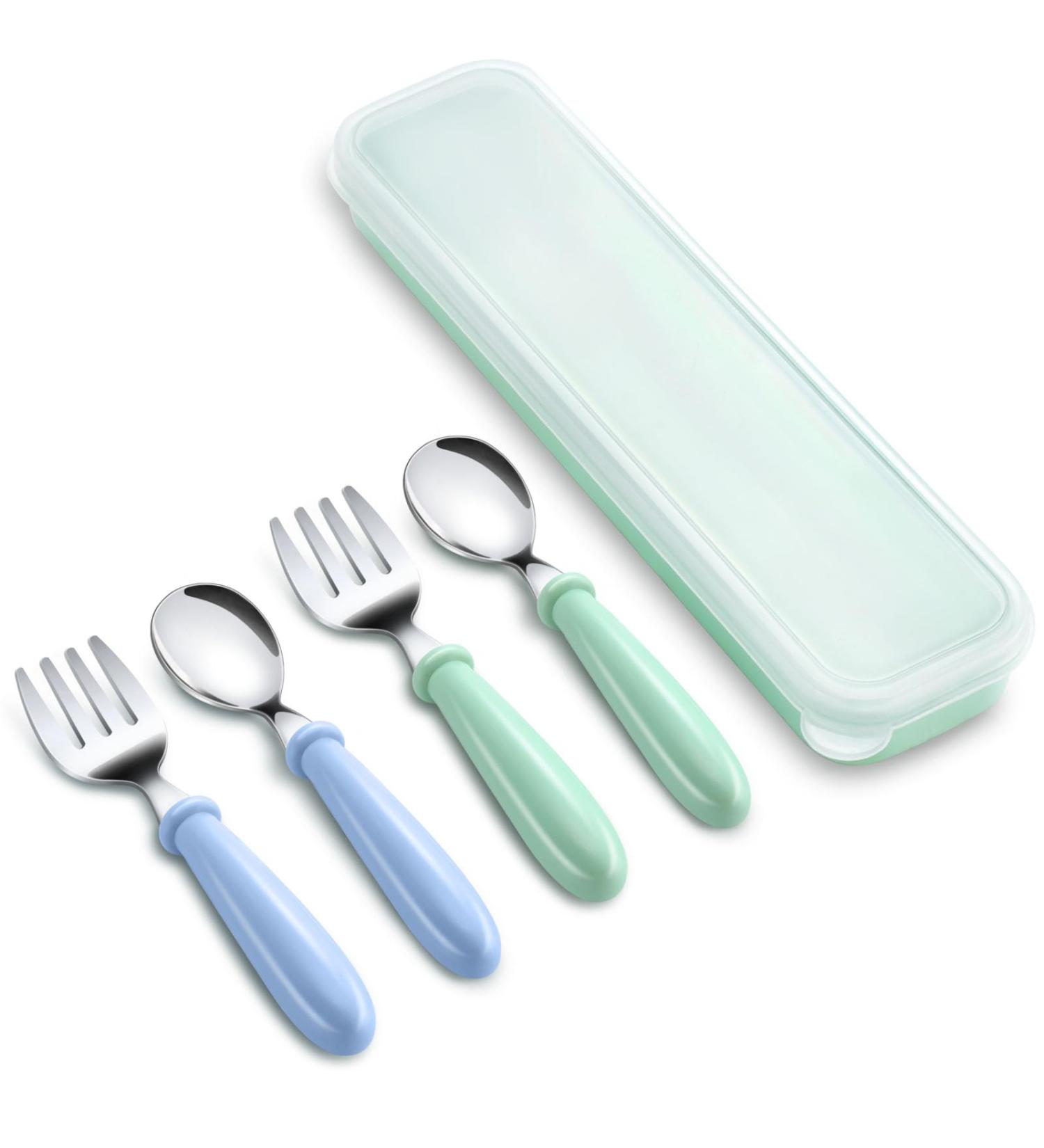 Conscious Children's Cutlery Set - 4-Piece Safe Baby Fork & Spoon BPA-Free Stainless Steel Green & Blue Handles Perfect for 1-Year-Olds | Eco-Friendly Feeding Essentials - Buy Online on GoSupps.com