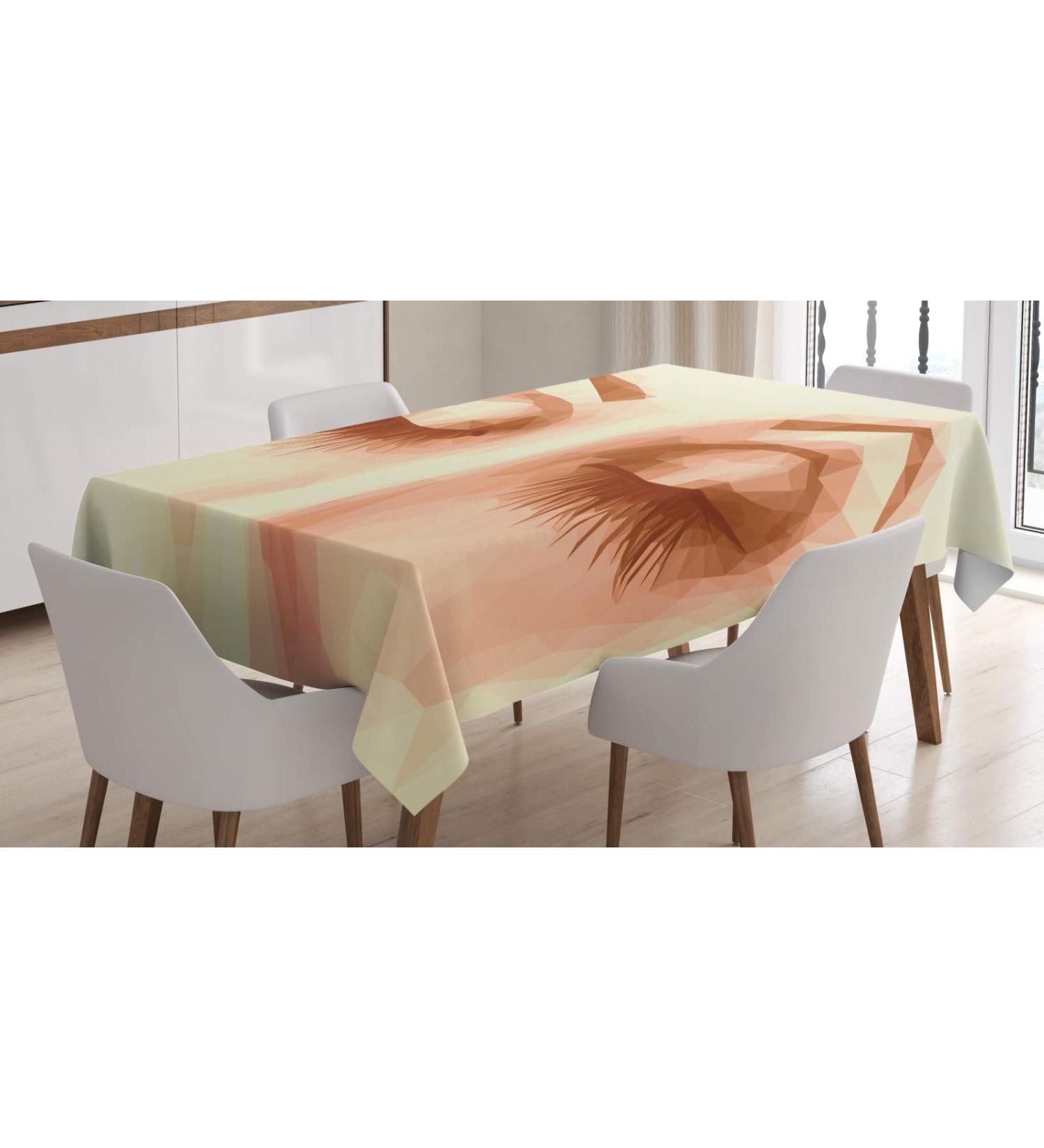 ABAKUHAUS Eyebrow Tablecloth Closed Polygonal Lady Eyes Rectangular Table Linen for Dining Room Kitchen Decor 55" x 80" Cinnamon and Cream