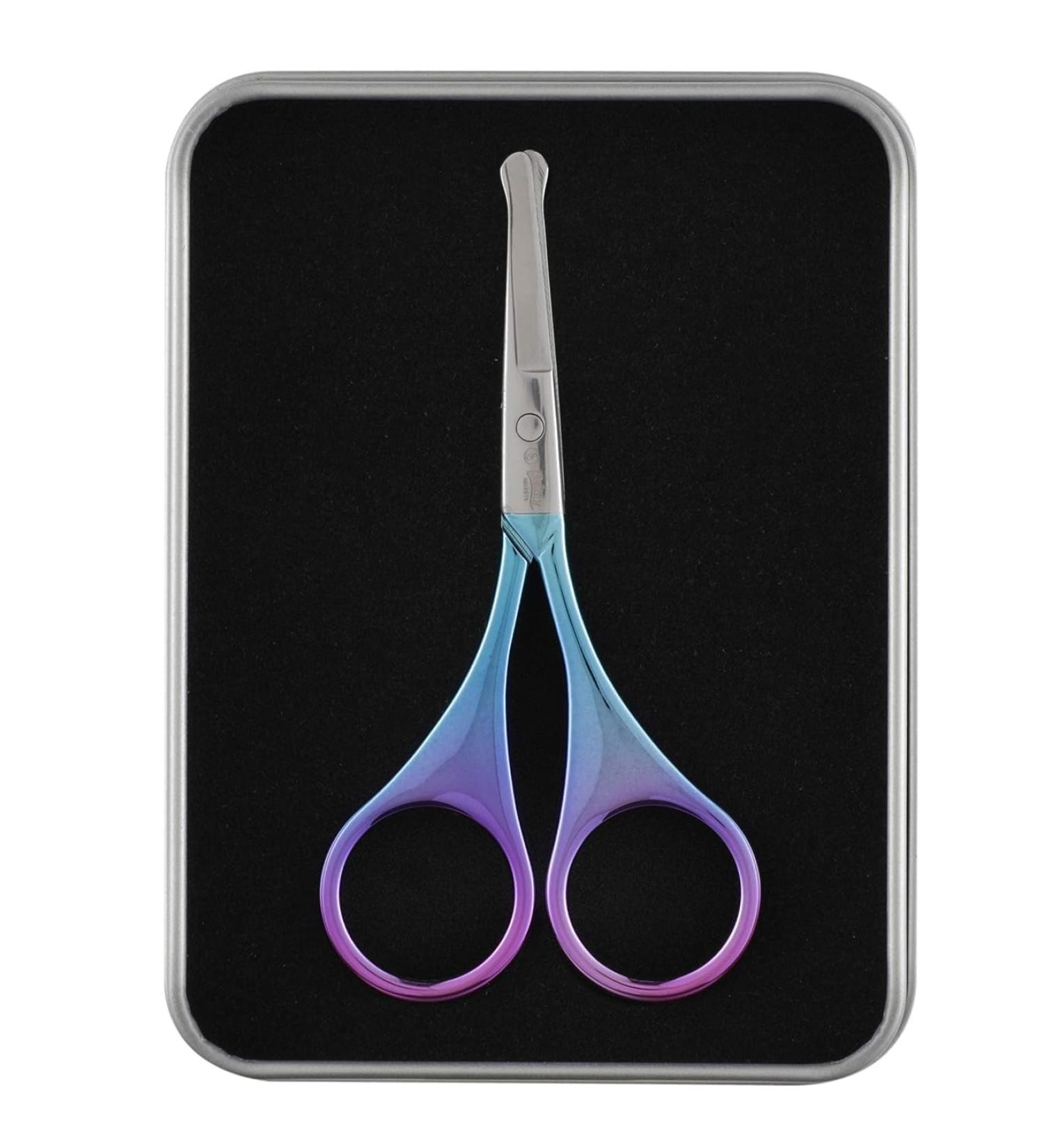 Ethnic Choice Stainless Steel Hair Cutting Scissors | Rounded Tip Nose & Facial Hair Scissors for Eyebrows Moustache & Beard Grooming (Blue) - International Shipping Available - Buy Online on GoSupps.com