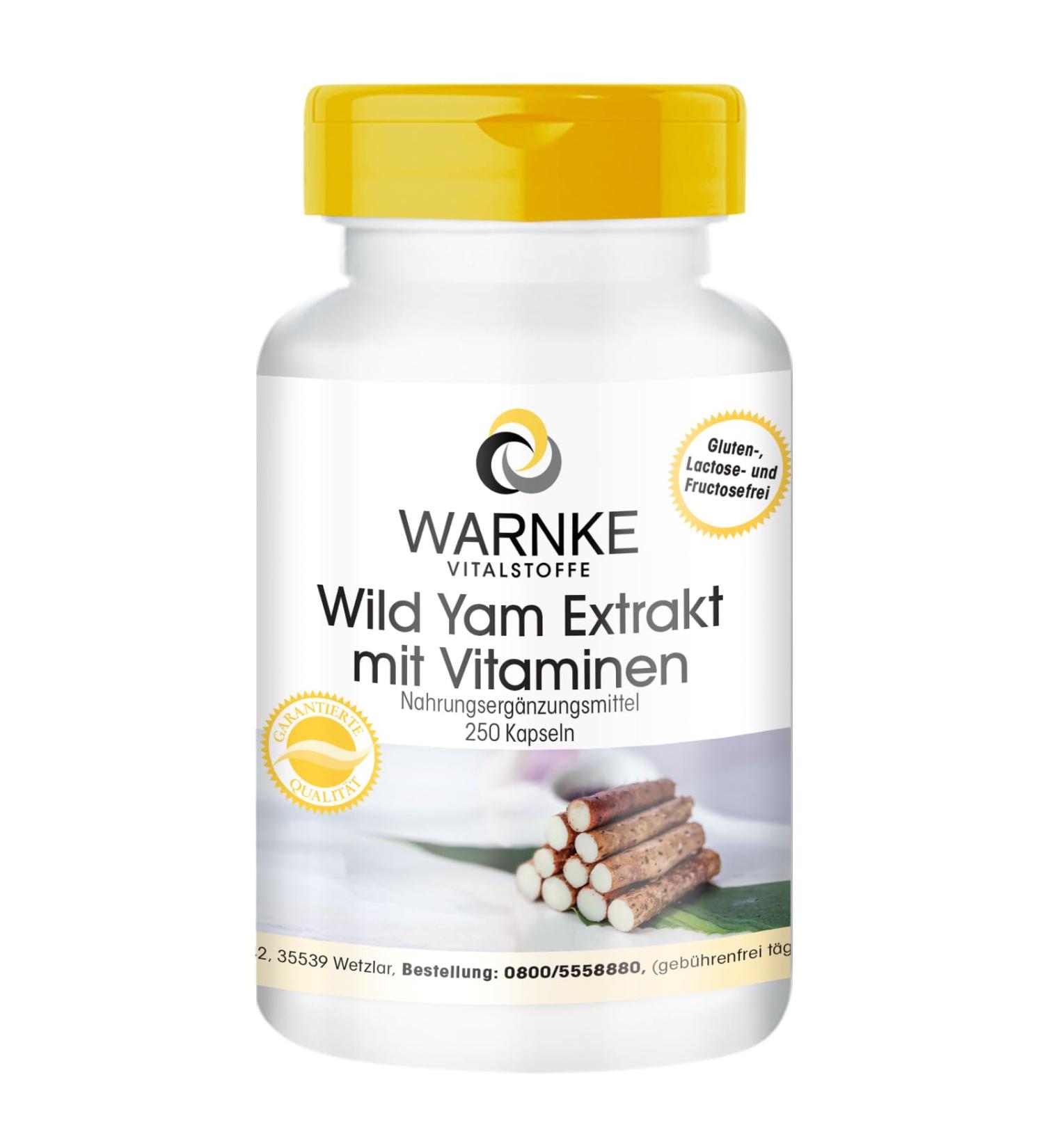 Wild yam - Extract - 250 capsules- Vegetarian - 20% diosgenin vitamin C and E beta-carotene zinc and selenium | Warnke Vitalstoffe - Quality from German pharmacies - Buy Online on GoSupps.com