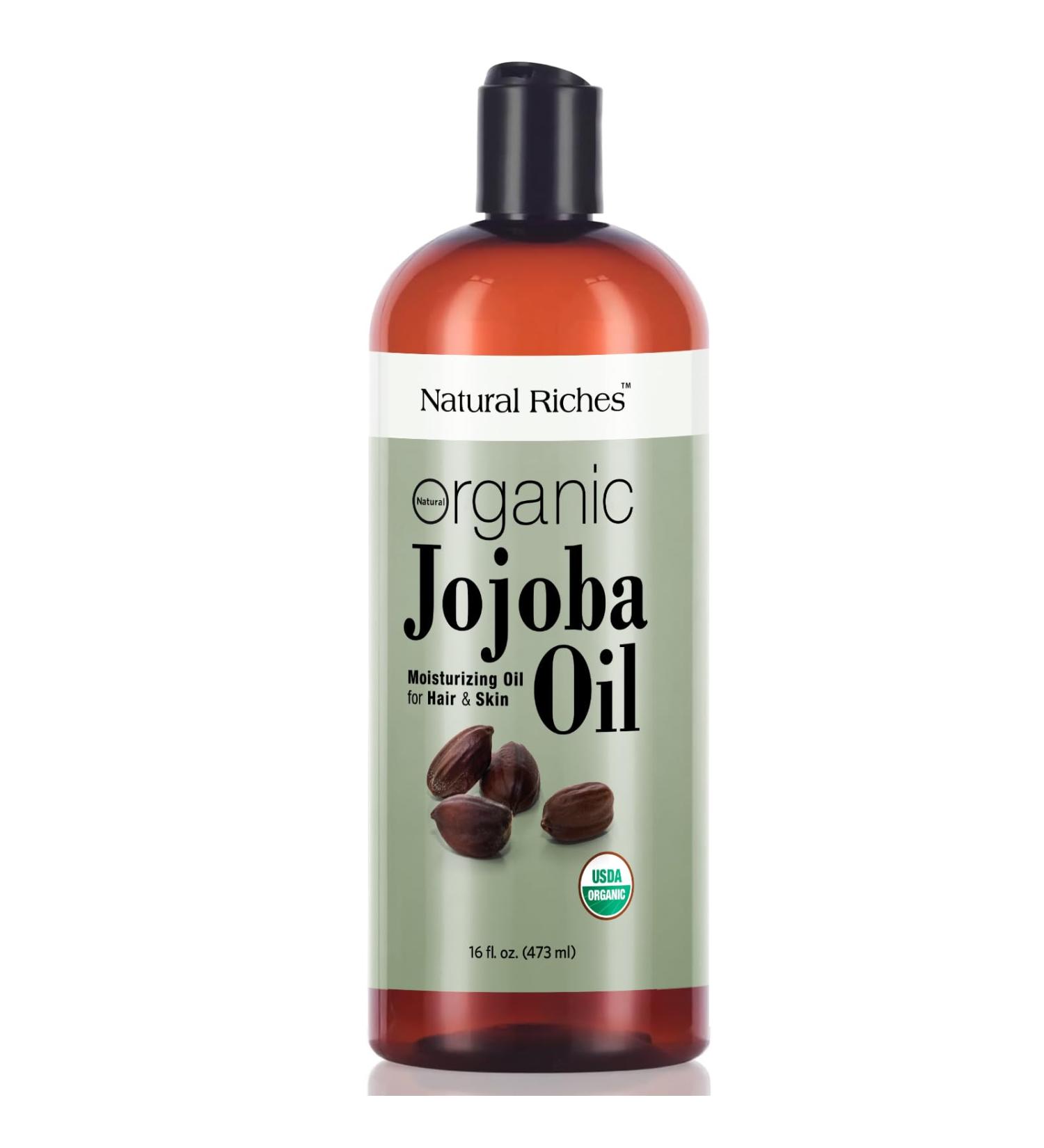 Natural Riches Organic Jojoba Oil 16 oz - Pure Moisturizing Oil for Face Hair Skin & Nails | Cold Pressed Hexane Free Carrier Oil - Buy Online on GoSupps.com