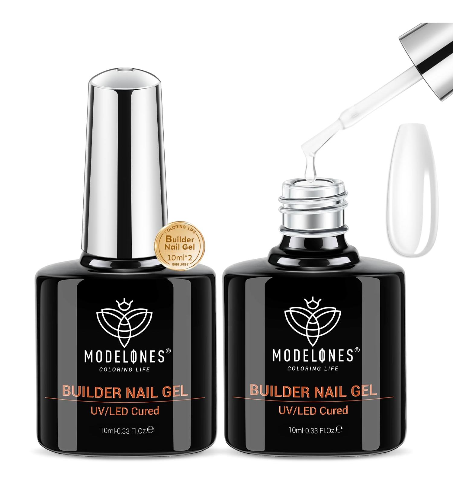 Modelones Builder Nail Gel - 2 Pcs Clear Gel for Nail Strengthening & Thickening 7-In-One LED Nail Polish 10ml | International Shipping Available - Buy Online on GoSupps.com
