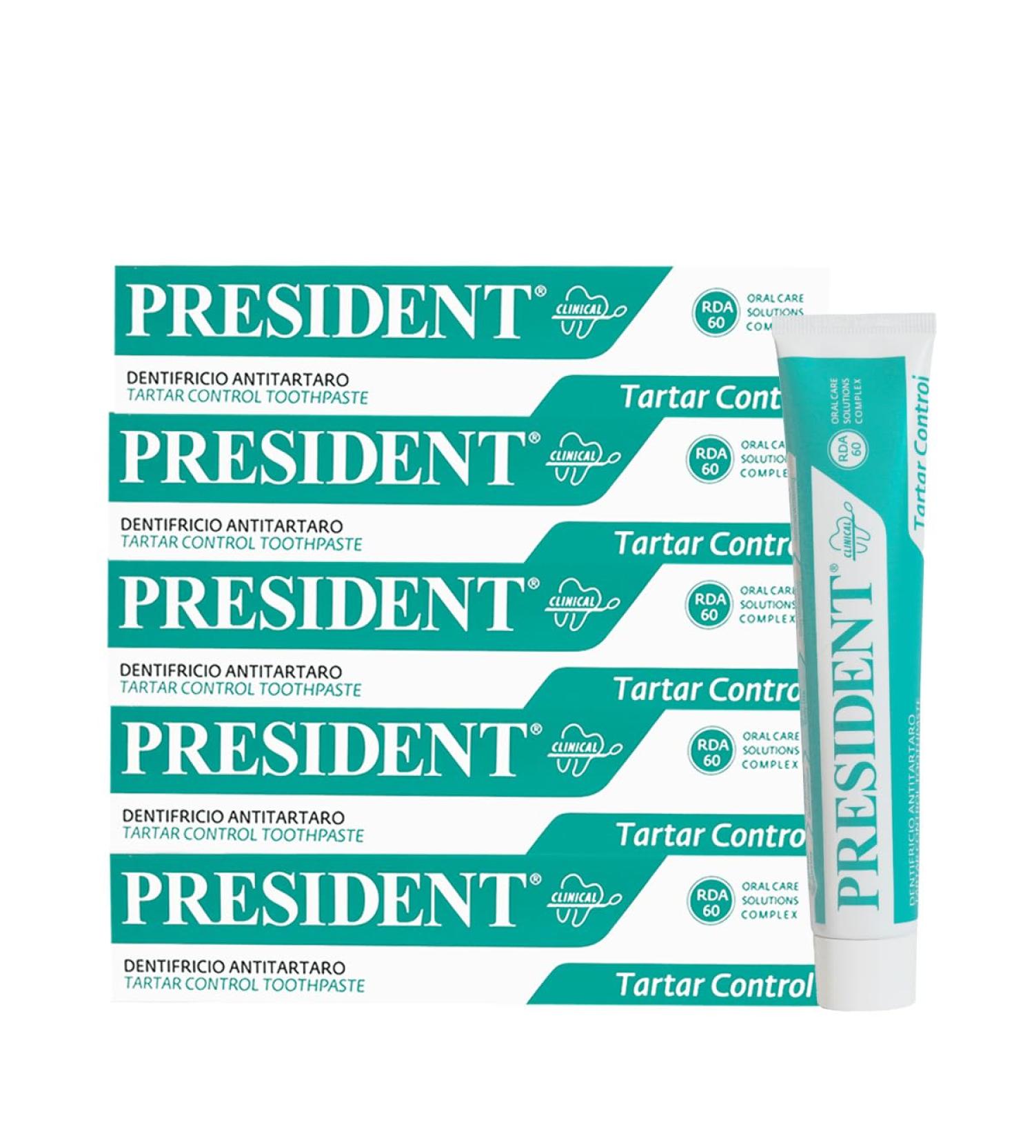 President set of 5 toothpastes against tartar. Fights the formation of plaque and caries fresh breath. RDA 60. 5 x 75 ml