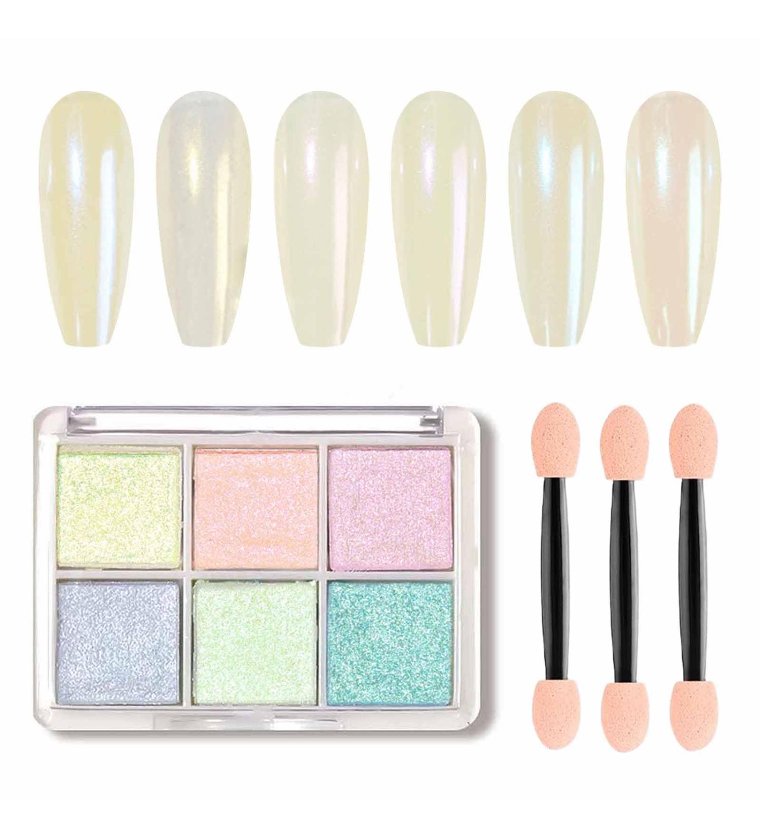 GZMAYUEN Mermaid Chrome Nail Powder Aurora Powder Mirror Effect Pigment Powder 6 Colors Iridescent Mica Pearl Glitters for Nails Nail Art Decoration with 3 Sponge Brushes 01 - Buy Online on GoSupps.com