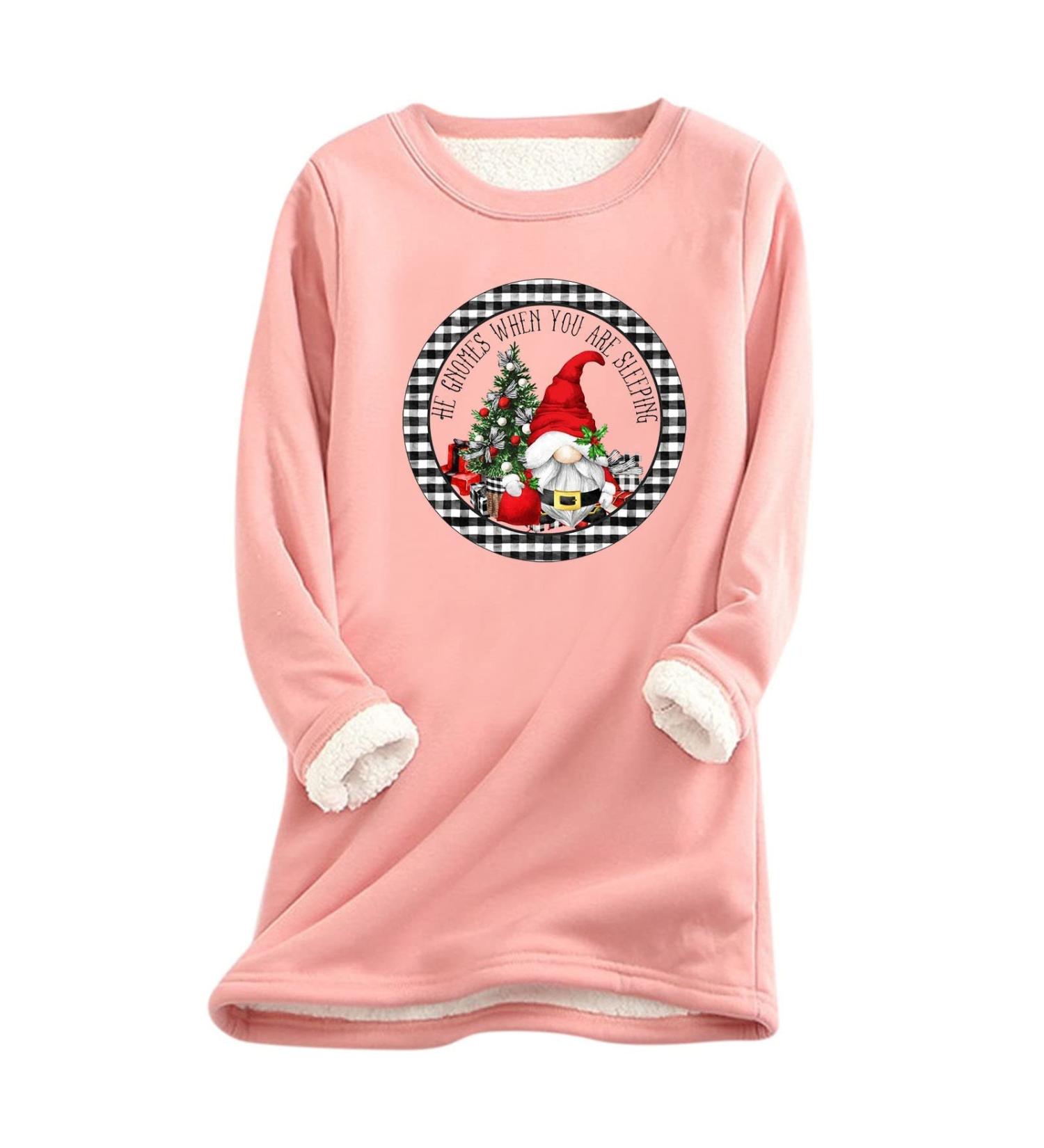 oelaio Fleece Sweaters for Women Trendy 2024 Plus Size Womens Christmas Print Pullover Cozy Warm Crewneck Sweatshirt Pink - Buy Online on GoSupps.com