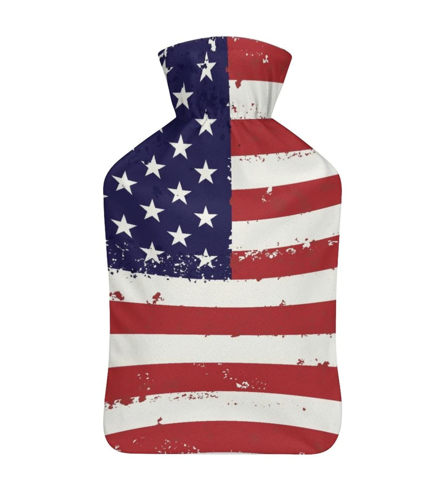 American Flag Hot Water Bottle with Plush Cover - Hand Warmer for Adults & Kids | 26.5x15.3cm - International Shipping - Buy Online on GoSupps.com