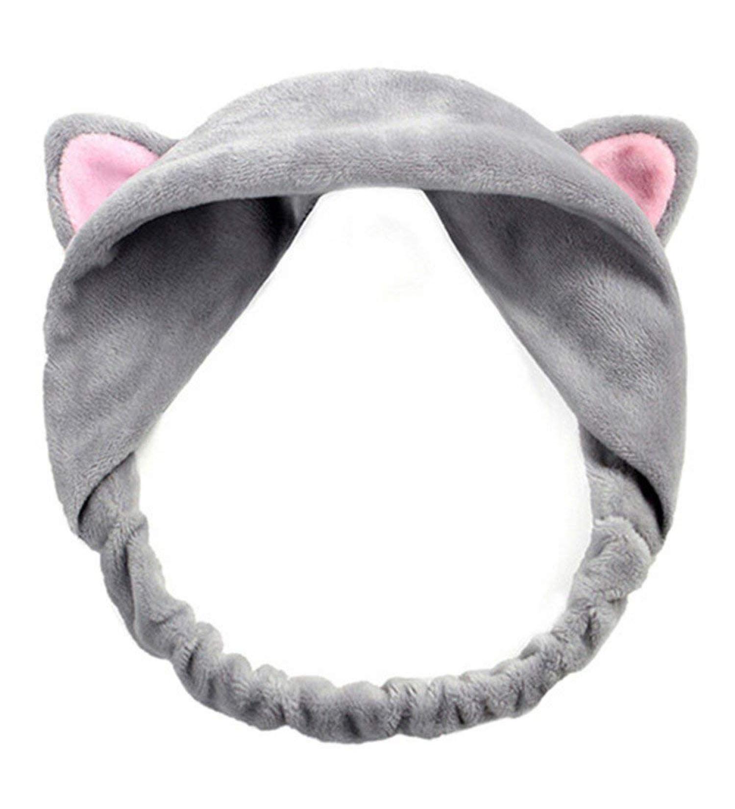 Cute Cat Ears Headband Hair Wear Makeup Shower Face Washing Hairband Grey