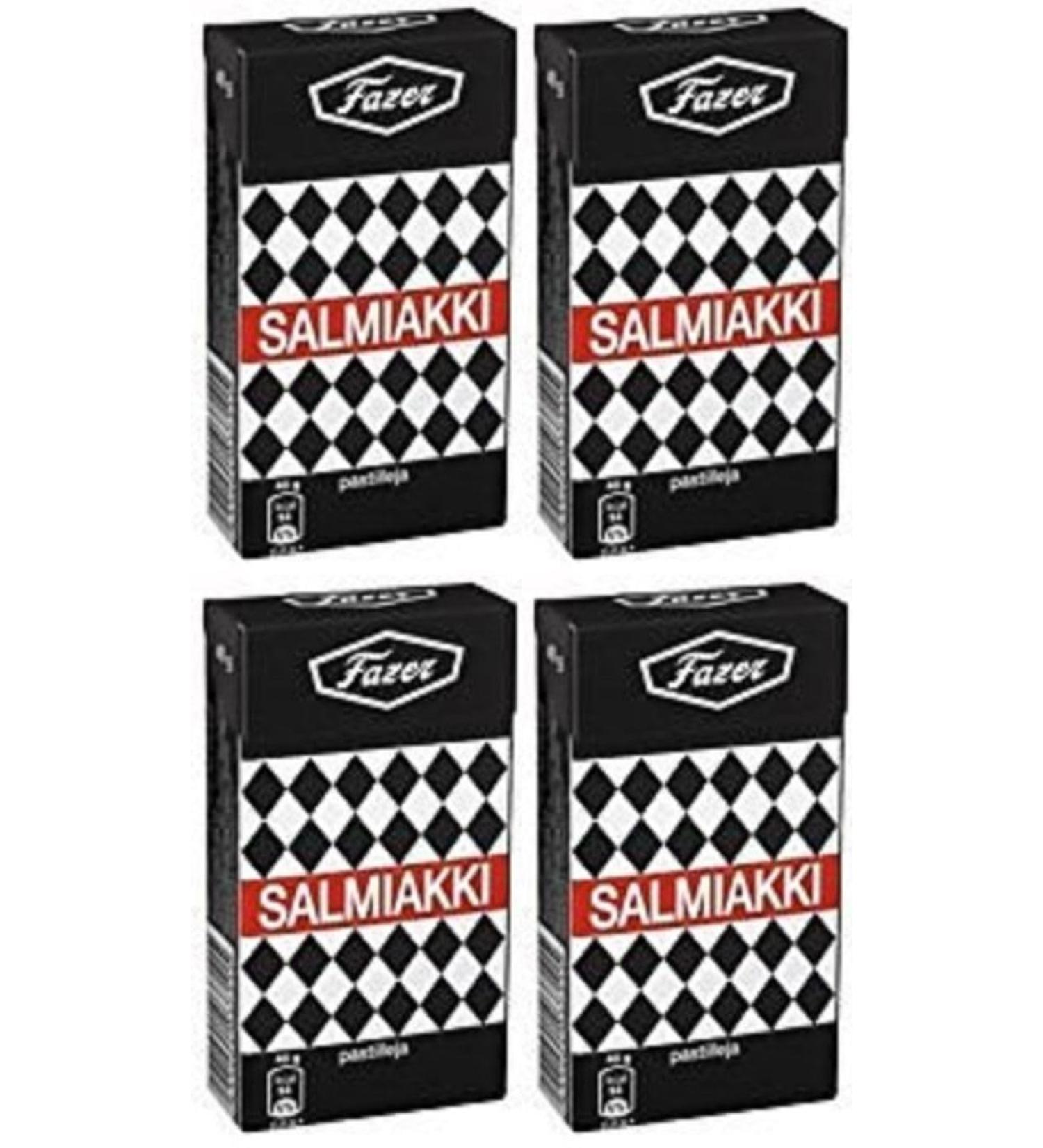 4 boxes x 40g of Fazer SALMIAKKI Salted Salmiak Salmiac Liquorice Licorice Pastilles Dragge Drops Sweets Candy
