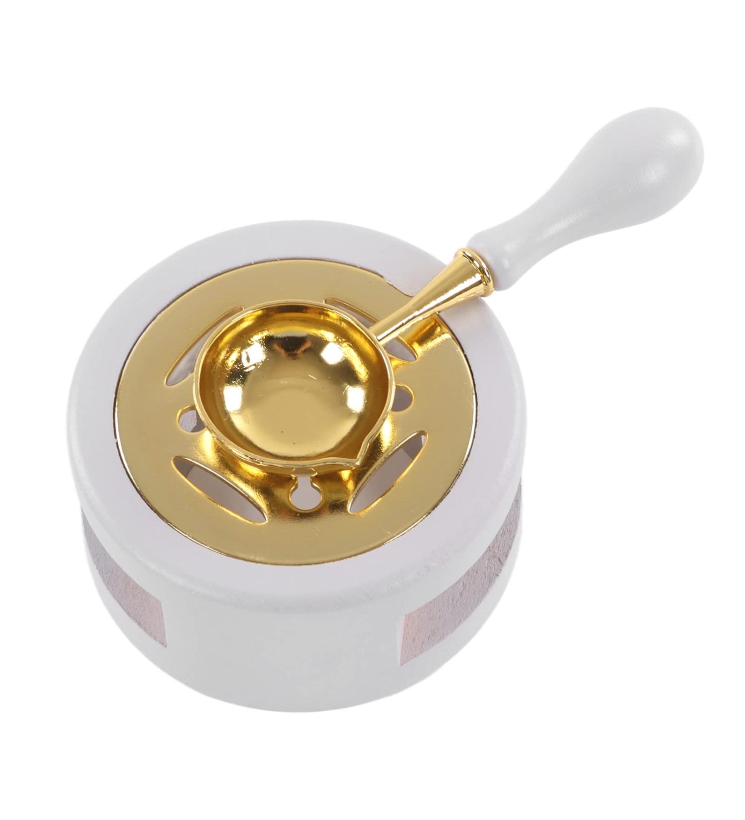 Letter Wax Sealing Kit - Wax Warmer Spoon Brass Head & Wooden Handle in Brown (Milky Gray) | International Shipping - Buy Online on GoSupps.com