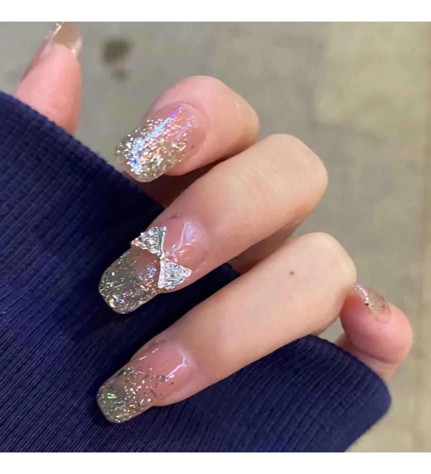 Brishow Pink Glitter Coffin Artificial Nails - 24-Piece Full Cover Ballerina Acrylic Press-On False Nails for Women & Girls - Buy Online on GoSupps.com