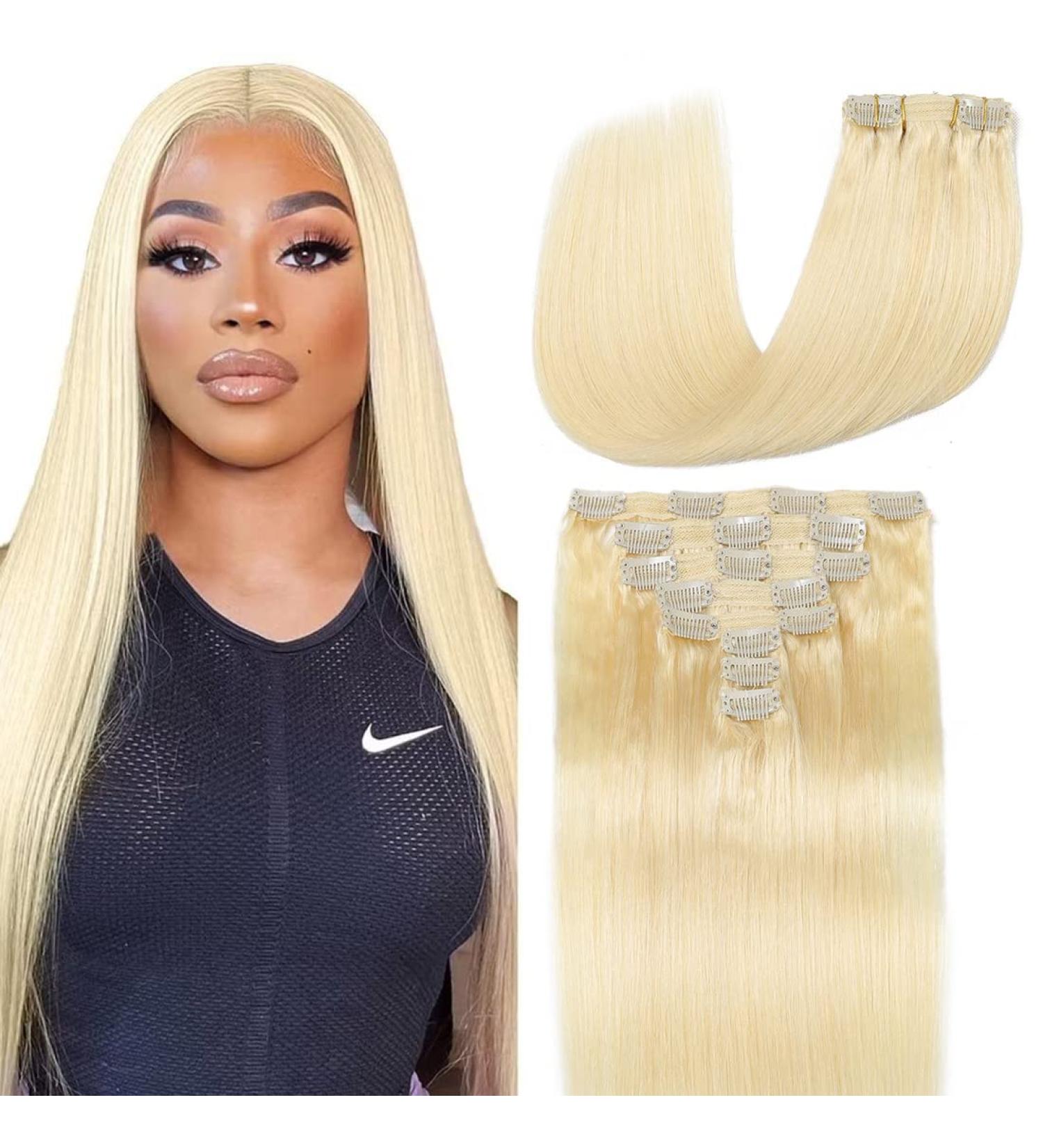 Clip in Hair Extensions Real Human Hair 8 Pieces Straight Real Remy Human Hair Full Head Human Hair Extensions Clip in Double Weft Real Remy Hair (20 Inch 613 Bleach Blonde) - Buy Online on GoSupps.com