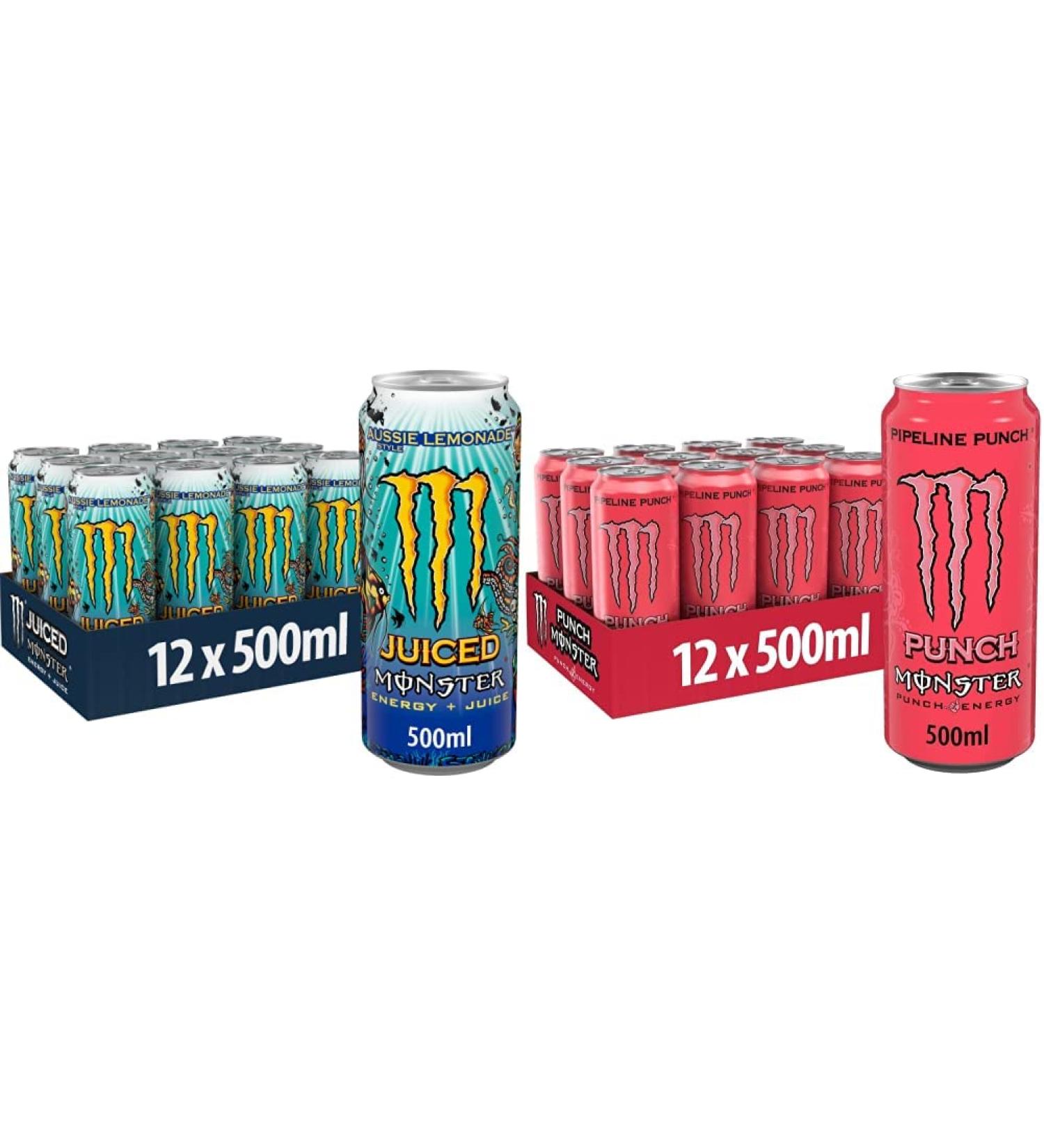 Buy Monster Energy Juiced Aussie Style Lemonade & Pipeline Punch - Refreshing Caffeine Energy Drink with Maracuja Orange & Guava | International Shipping Available - Buy Online on GoSupps.com