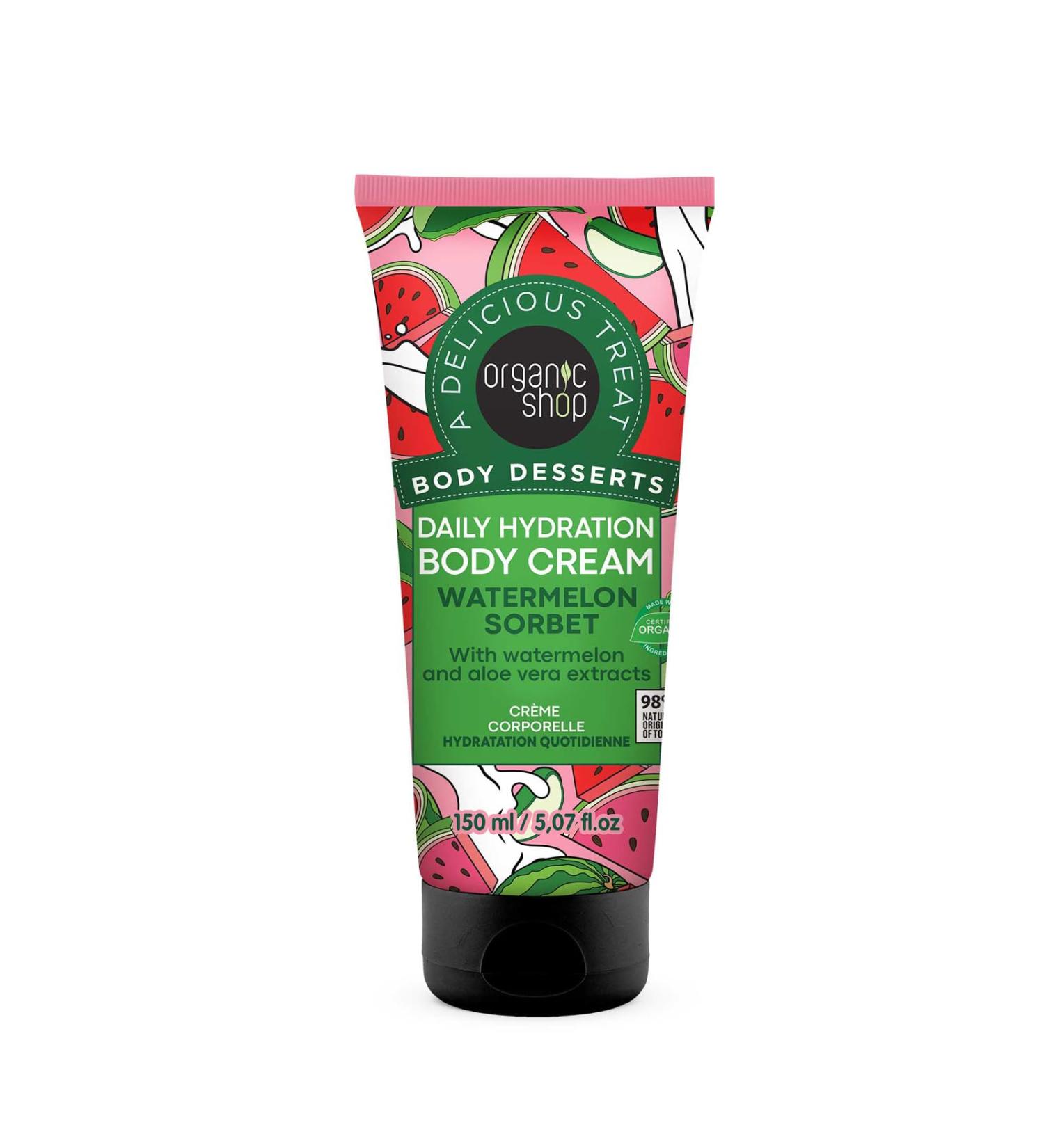 Organic Shop Watermelon & Aloe Vera Extract Deep Hydration Body Cream 100% Vegan & Organic Daily Moisturizer Body Face Hand & Foot Natural Lotion Intensive Care & Skin Hydration. 150ml - Buy Online on GoSupps.com