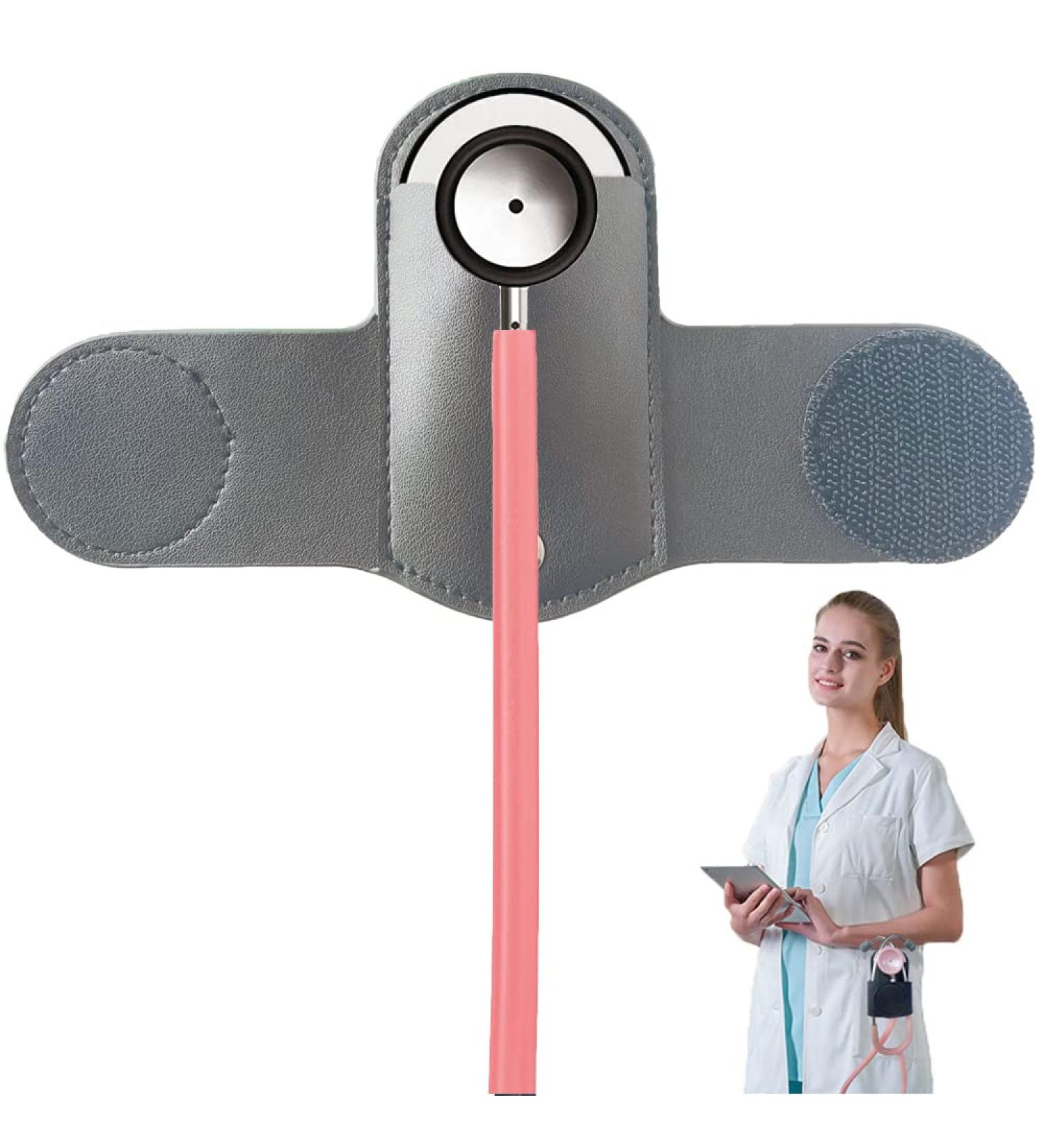 Premium Leather Stethoscope Holder - Clip-on Holster for Littmann & Universal Stethoscopes - Durable Black Design - Buy Online on GoSupps.com