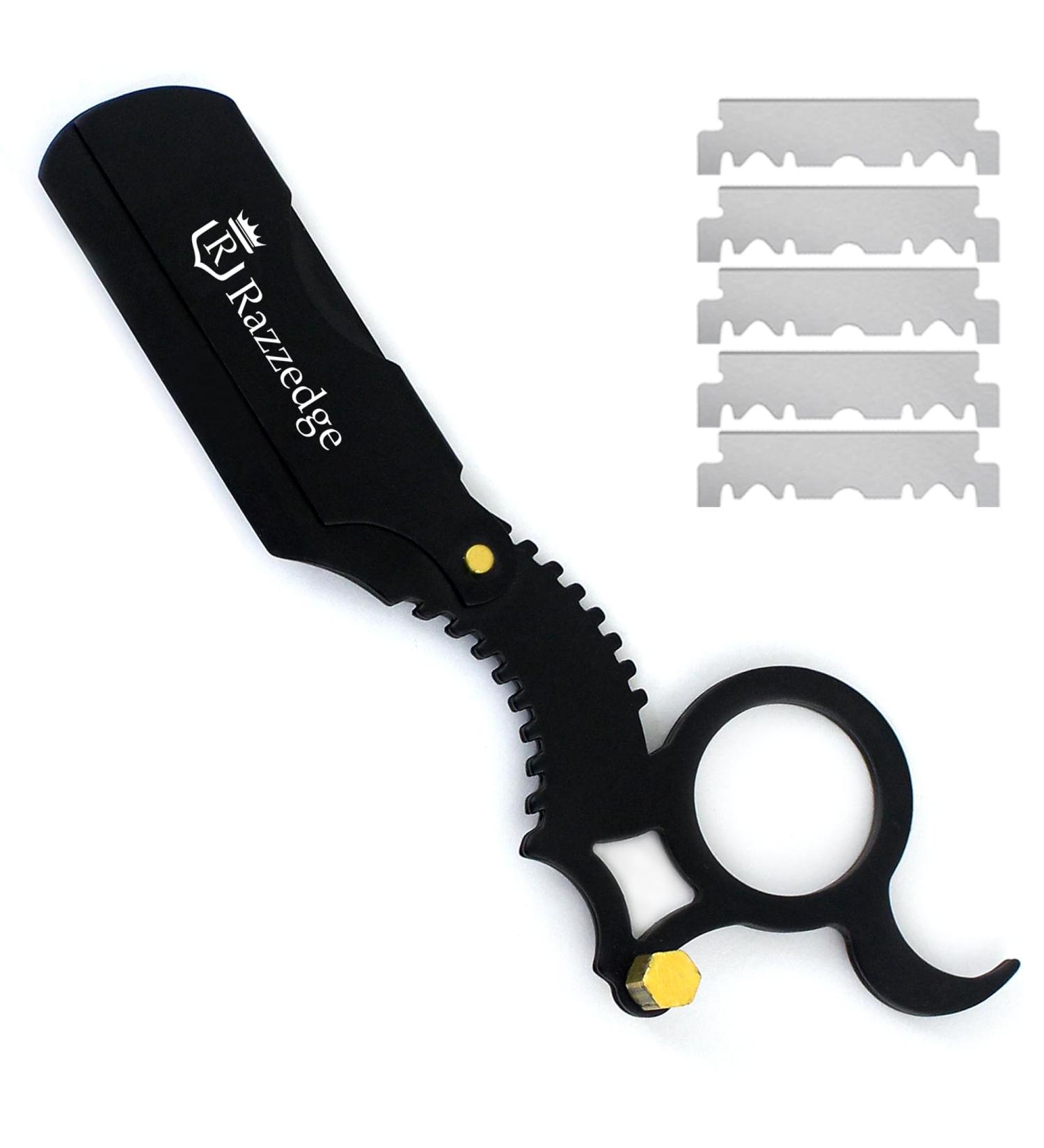 Professional Straight Razor for Men - Black Cut Throat Barber Razor with 5 Single Edge Blades | International Shipping - Buy Online on GoSupps.com