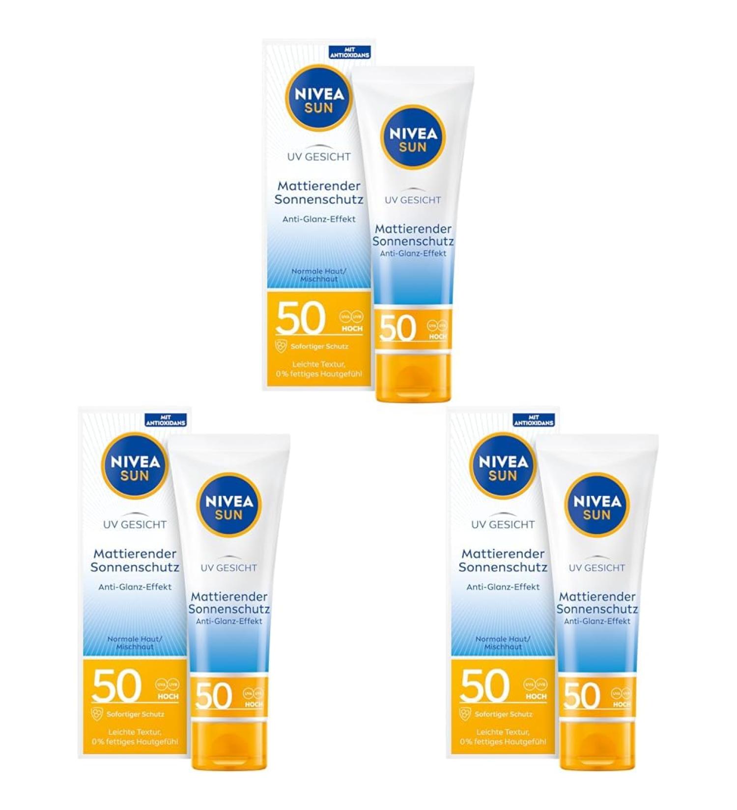 Nivea Sun UV Face Matting SPF 50 - Non-Fatty Sunscreen Lightweight Sun Milk (3 Pack - 50ml) | International Shipping Available - Buy Online on GoSupps.com