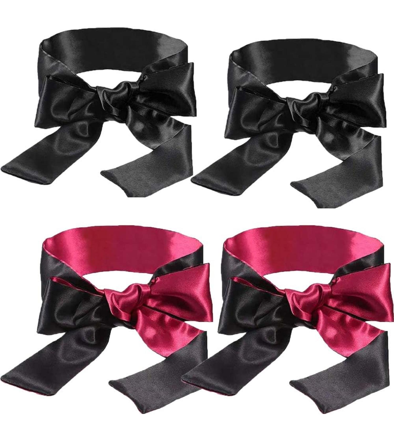 Silk Satin Blindfold Eye Cover - 4 Pieces Sleep Mask & 150cm Tie | Perfect Valentine Gift (Black & Black Red) - International Shipping - Buy Online on GoSupps.com