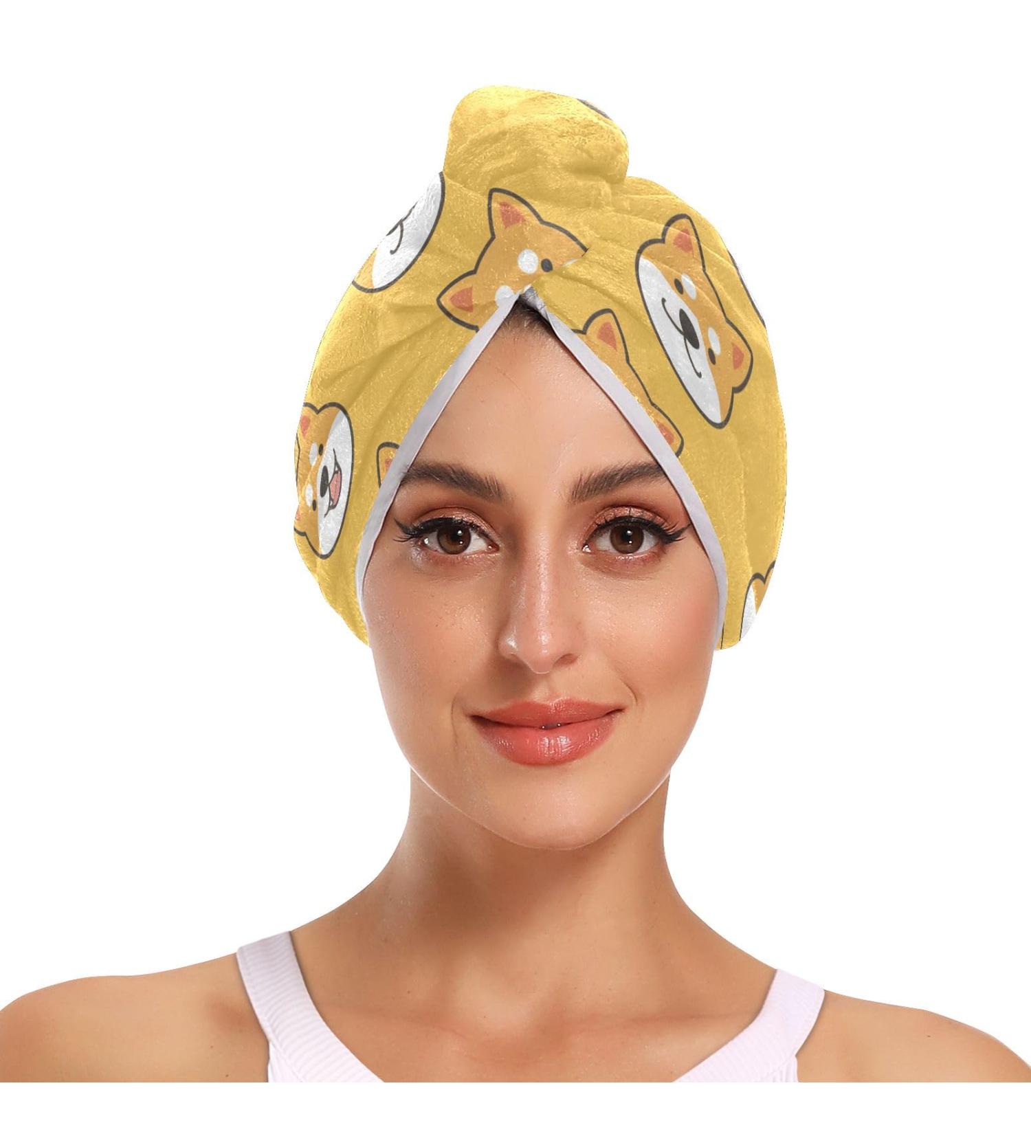 Cute Shiba Game Texture Hair Towel 2 Pack | Super Absorbent Quick Dry Hair Turbans for Women & Girls - Buy Online on GoSupps.com