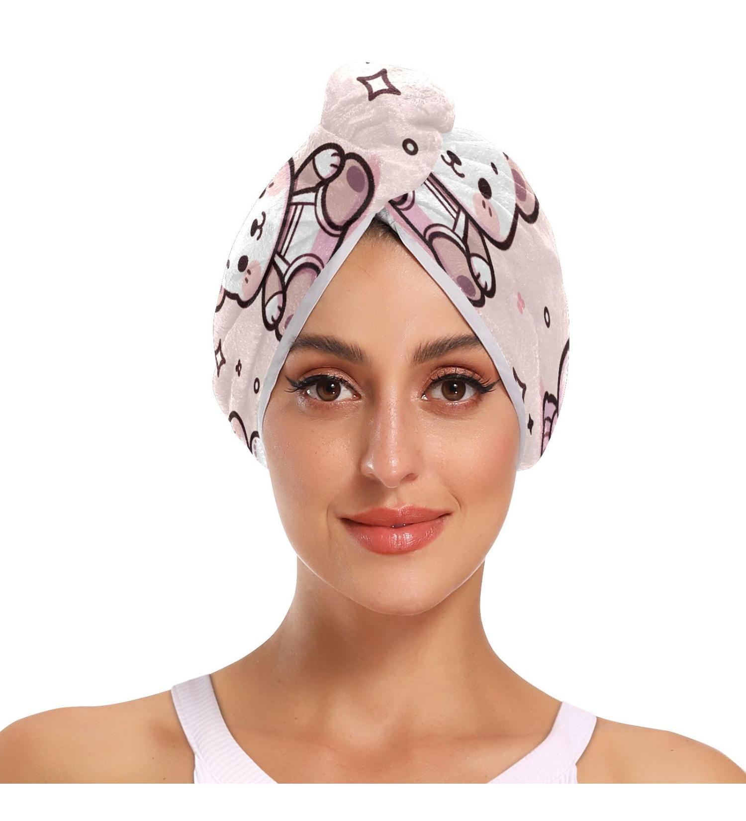 Buy Cartoon Lazy Bear Hair Towel 2 Pack - Super Absorbent Quick Dry Hair Turbans for Women & Girls - Buy Online on GoSupps.com