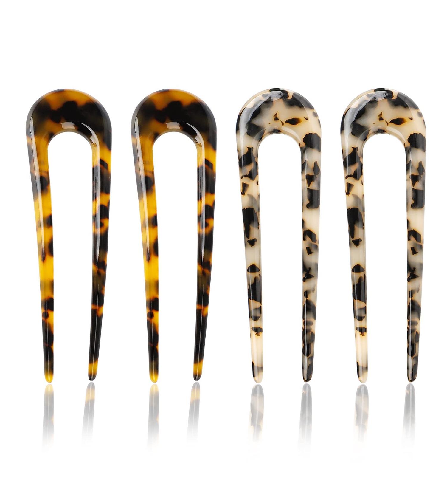 Sioppkik U-Shaped Hairpins - 4 Pack French Style Turtle Shell Hair Accessories for Women - Metal Updo Hairpins for Chignons and Styling - Buy Online on GoSupps.com