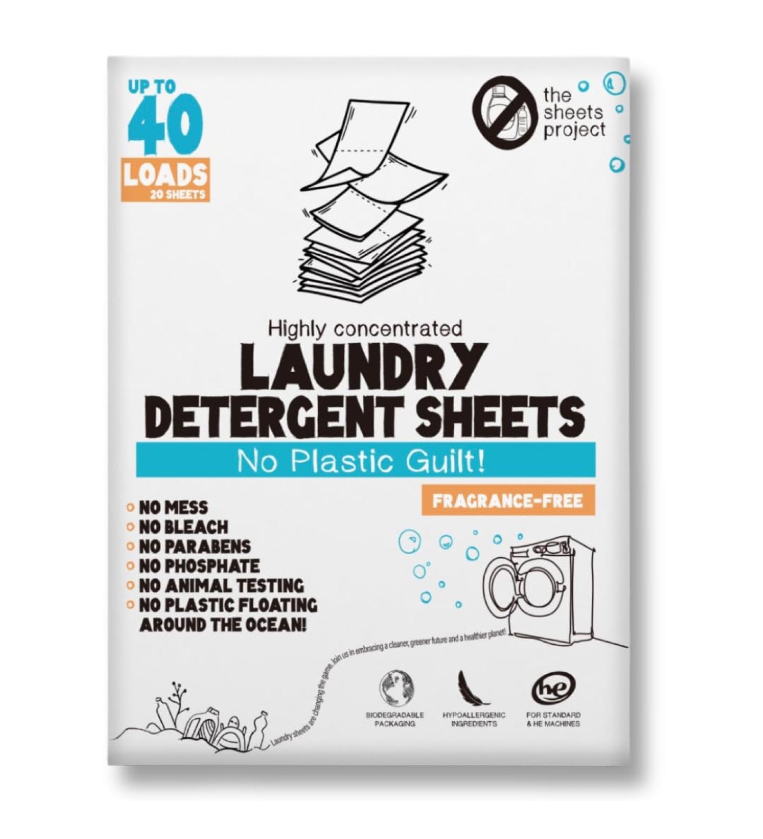 Eco-Friendly Laundry Detergent Sheets - 20 Sheets (40 Loads) Hypoallergenic Liquidless Fragrance-Free No Plastic - Buy Online on GoSupps.com