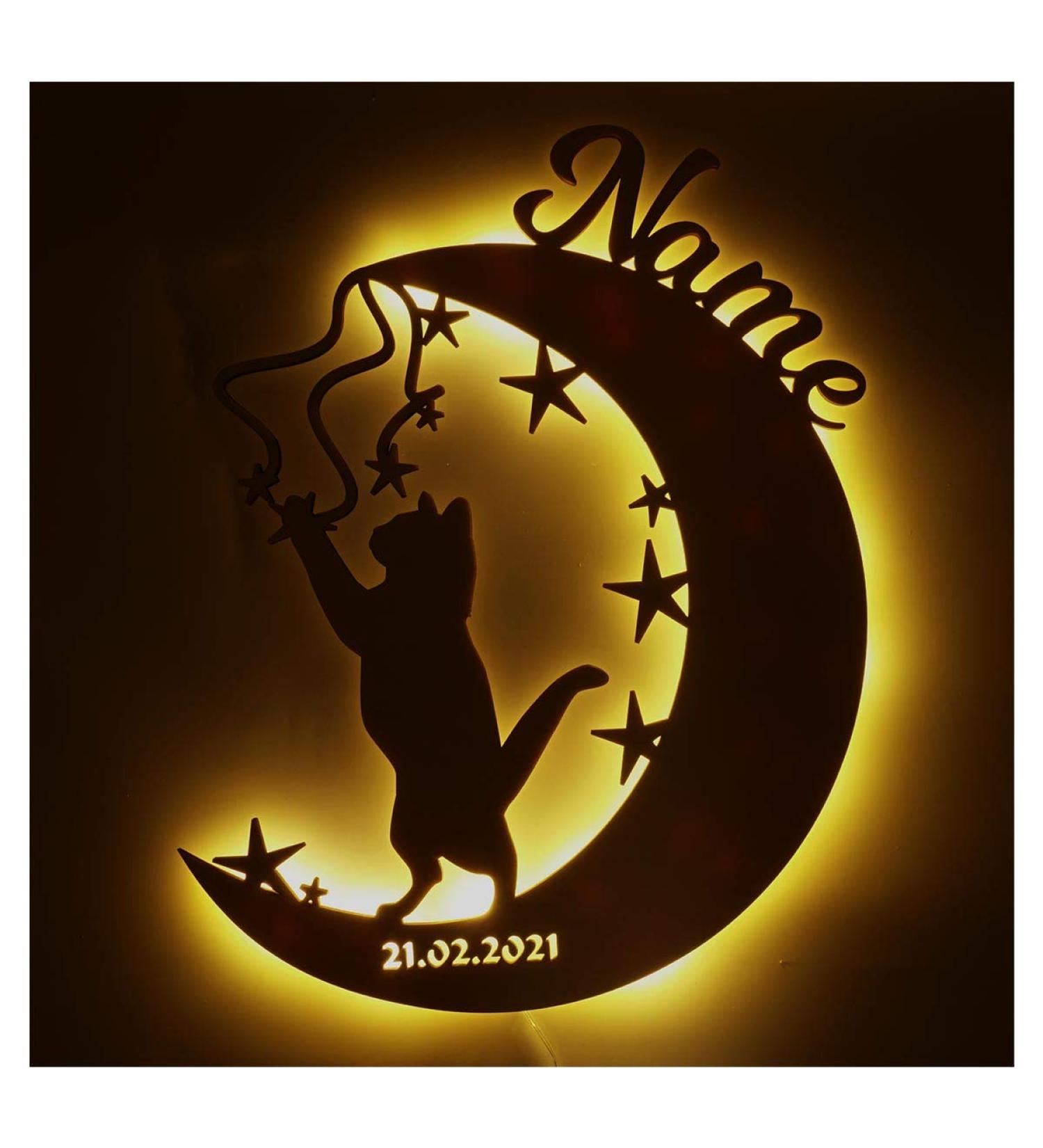 Moon Cat Gift - Funny LED Decoration Sign for Cat Lovers | Personalized Birthday & Christmas Gift for Children - Buy Online on GoSupps.com